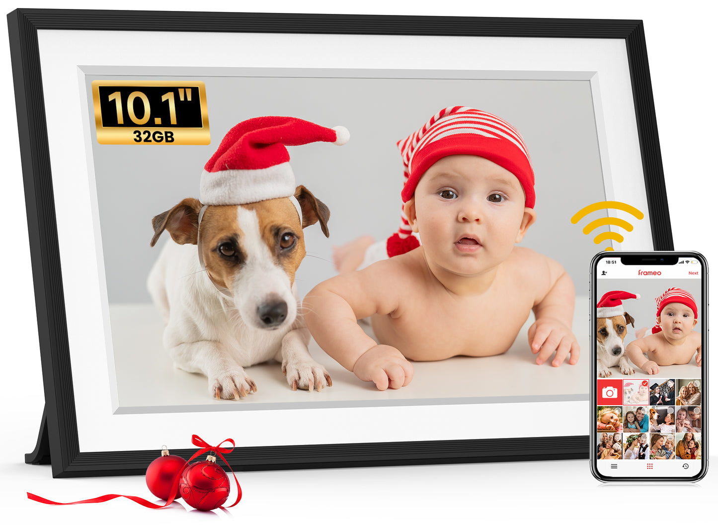 Frameo 10.1 inch WiFi Digital Photo Frame -1280*800 HD Digital Picture Frame IPS Touch Screen, Electronic Photo Frame 32GB Memory, Auto-Rotate, Slideshow, Wall-Mounted, Share Photos Videos Instantly