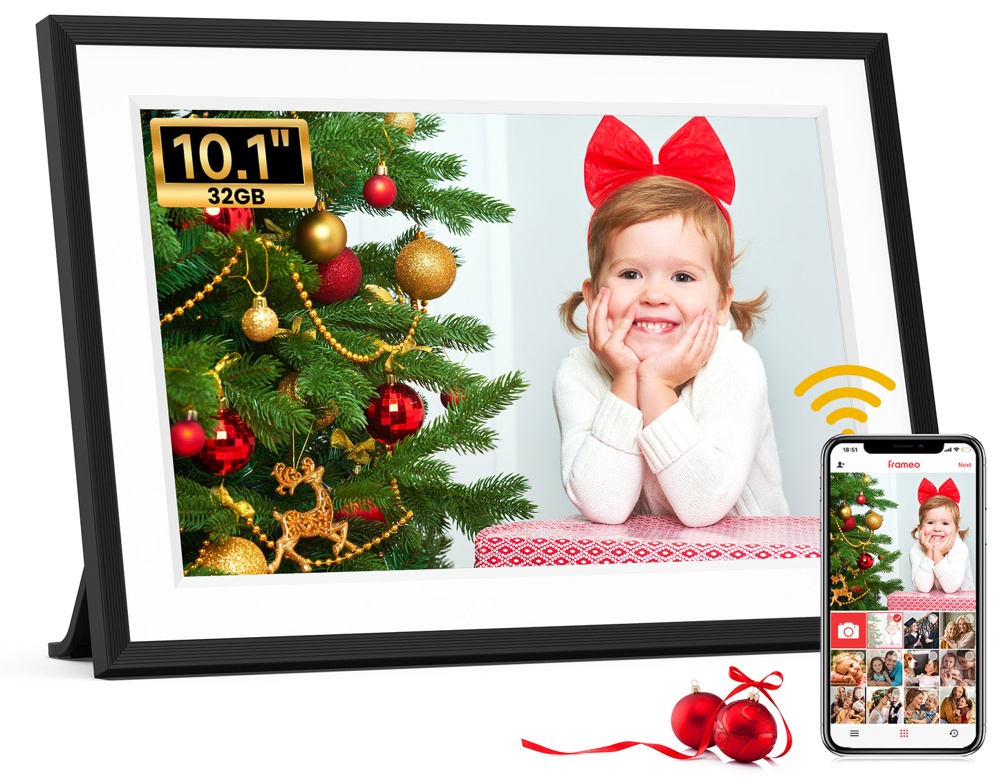 Frameo 10.1 inch WiFi Digital Photo Frame -1280*800 HD Digital Picture Frame IPS Touch Screen, Electronic Photo Frame 32GB Memory, Auto-Rotate, Slideshow, Wall-Mounted, Share Photos Videos Instantly