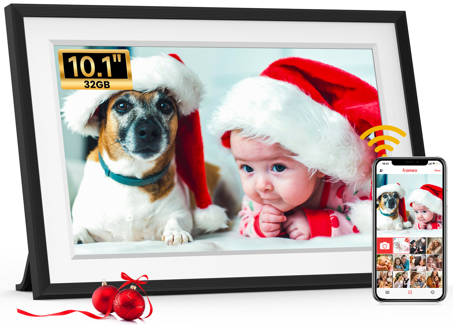 Frameo 10.1 inch WiFi Digital Photo Frame -1280*800 HD Digital Picture Frame IPS Touch Screen, Electronic Photo Frame 32GB Memory, Auto-Rotate, Slideshow, Wall-Mounted, Share Photos Videos Instantly