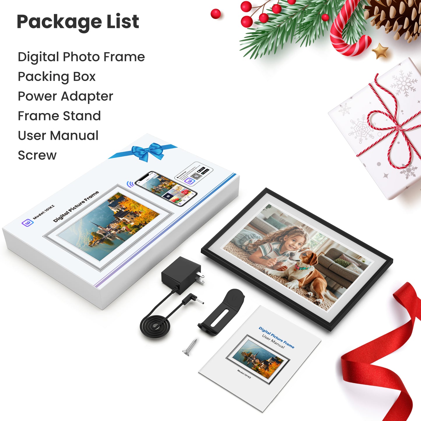 GIROOL WiFi Digital Photo Frame, 10.1" Electronic Photo Frame with IPS Touch Screen, Built-in 32GB Memory, Share Instant Photo from Anywhere,Auto Rotate, Best Gift Choice! Black and White.