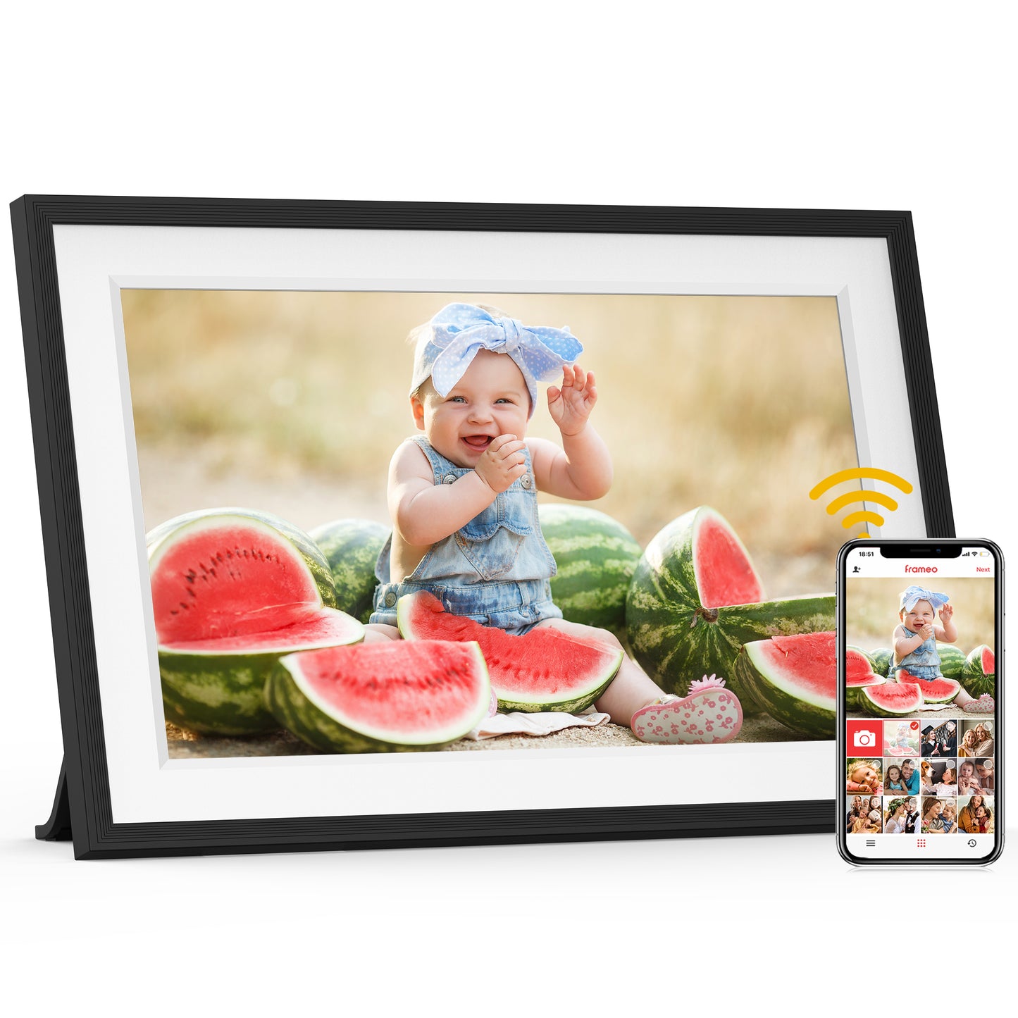Frameo 10.1 inch WiFi Digital Photo Frame -1280*800 HD Digital Picture Frame IPS Touch Screen, Electronic Photo Frame 32GB Memory, Auto-Rotate, Slideshow, Wall-Mounted, Share Photos Videos Instantly