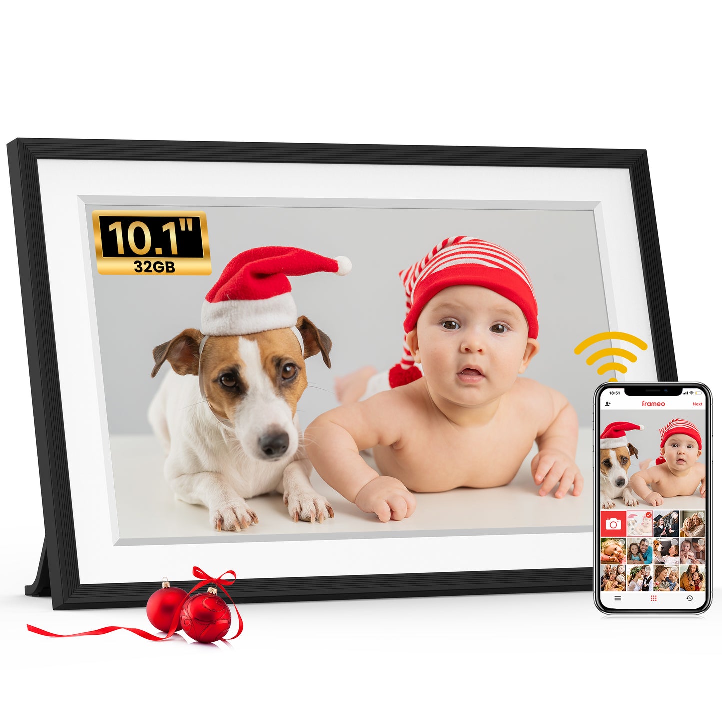 Frameo 10.1 inch WiFi Digital Photo Frame -1280*800 HD Digital Picture Frame IPS Touch Screen, Electronic Photo Frame 32GB Memory, Auto-Rotate, Slideshow, Wall-Mounted, Share Photos Videos Instantly