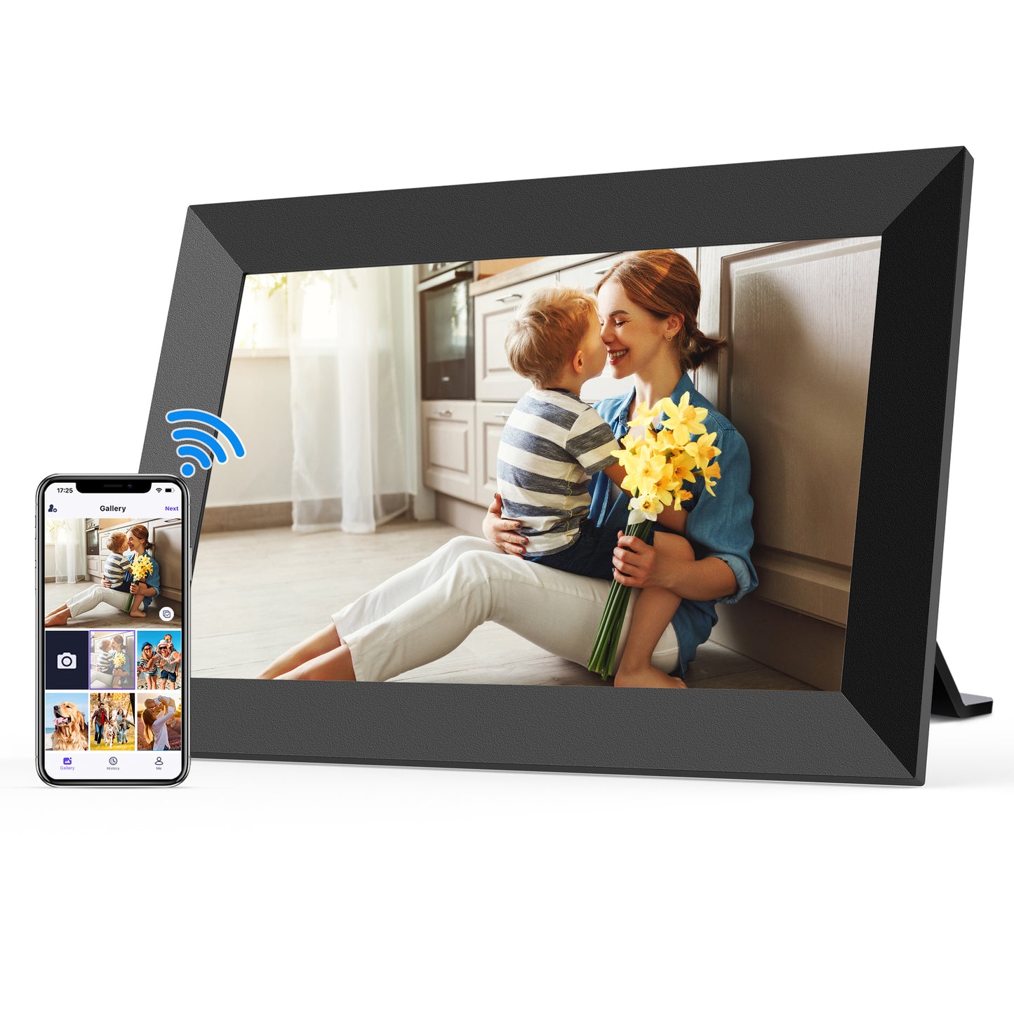 Ricilar 10.1 inch WiFi Digital Photo Frame, 32GB Digital Picture Frame with Send Wishes, 1280×800 HD IPS Screen, Auto-Rotate, Instantly Sharing Videos or Photos via Free App, Gift for Friends!