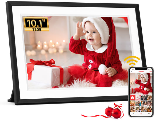 Frameo 10.1 inch WiFi Digital Photo Frame -1280*800 HD Digital Picture Frame IPS Touch Screen, Electronic Photo Frame 32GB Memory, Auto-Rotate, Slideshow, Wall-Mounted, Share Photos Videos Instantly