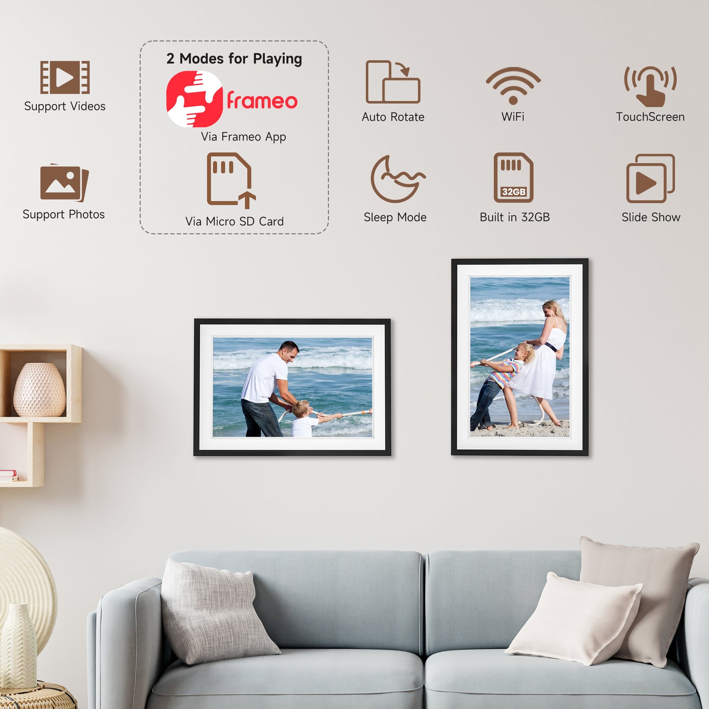 Frameo 10.1 inch WiFi Digital Photo Frame -1280*800 HD Digital Picture Frame IPS Touch Screen, Electronic Photo Frame 32GB Memory, Auto-Rotate, Slideshow, Wall-Mounted, Share Photos Videos Instantly