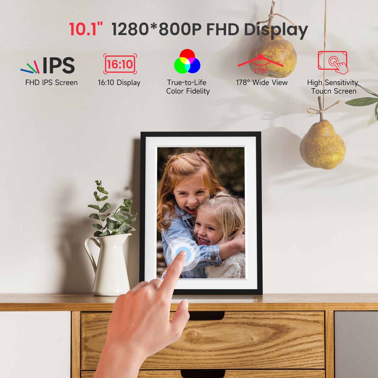 Frameo 10.1 inch WiFi Digital Photo Frame -1280*800 HD Digital Picture Frame IPS Touch Screen, Electronic Photo Frame 32GB Memory, Auto-Rotate, Slideshow, Wall-Mounted, Share Photos Videos Instantly