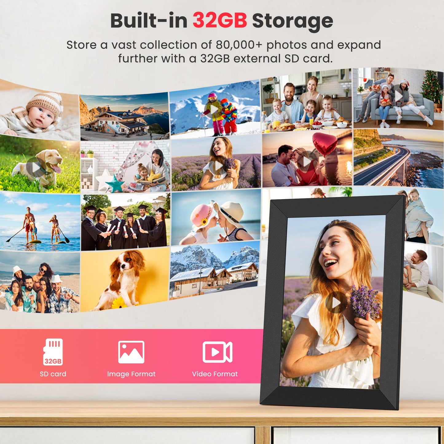 Frameo WiFi Digital Picture Frames 2 Pack, B-506B-T 10.1" Digital Photo Frame 32G Memory with 1280*800 IPS Touchscreen, Wall Mount Auto Rotate Electronic Picture Frame, Gift for A Loved One!