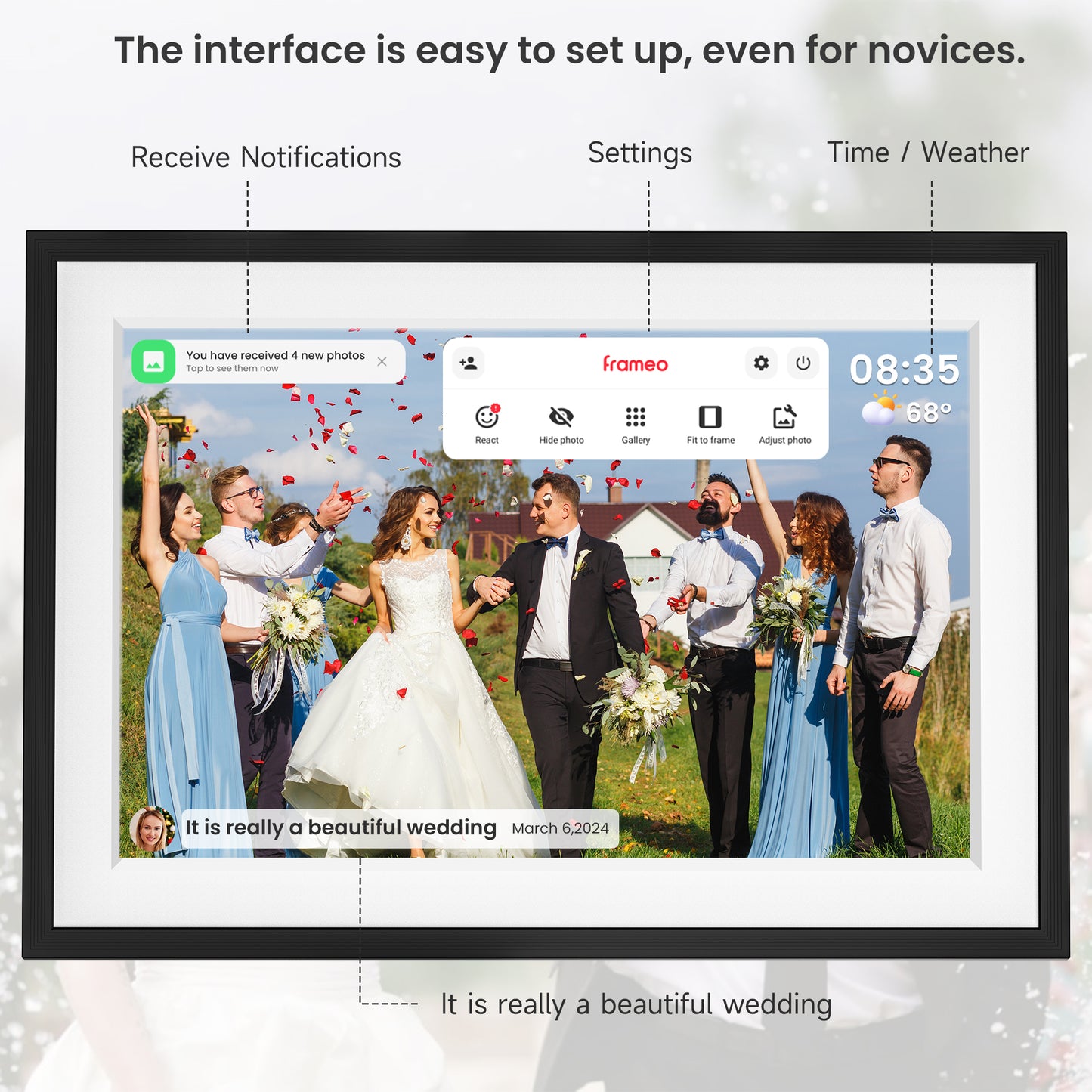 Frameo 10.1 inch WiFi Digital Photo Frame -1280*800 HD Digital Picture Frame IPS Touch Screen, Electronic Photo Frame 32GB Memory, Auto-Rotate, Slideshow, Wall-Mounted, Share Photos Videos Instantly