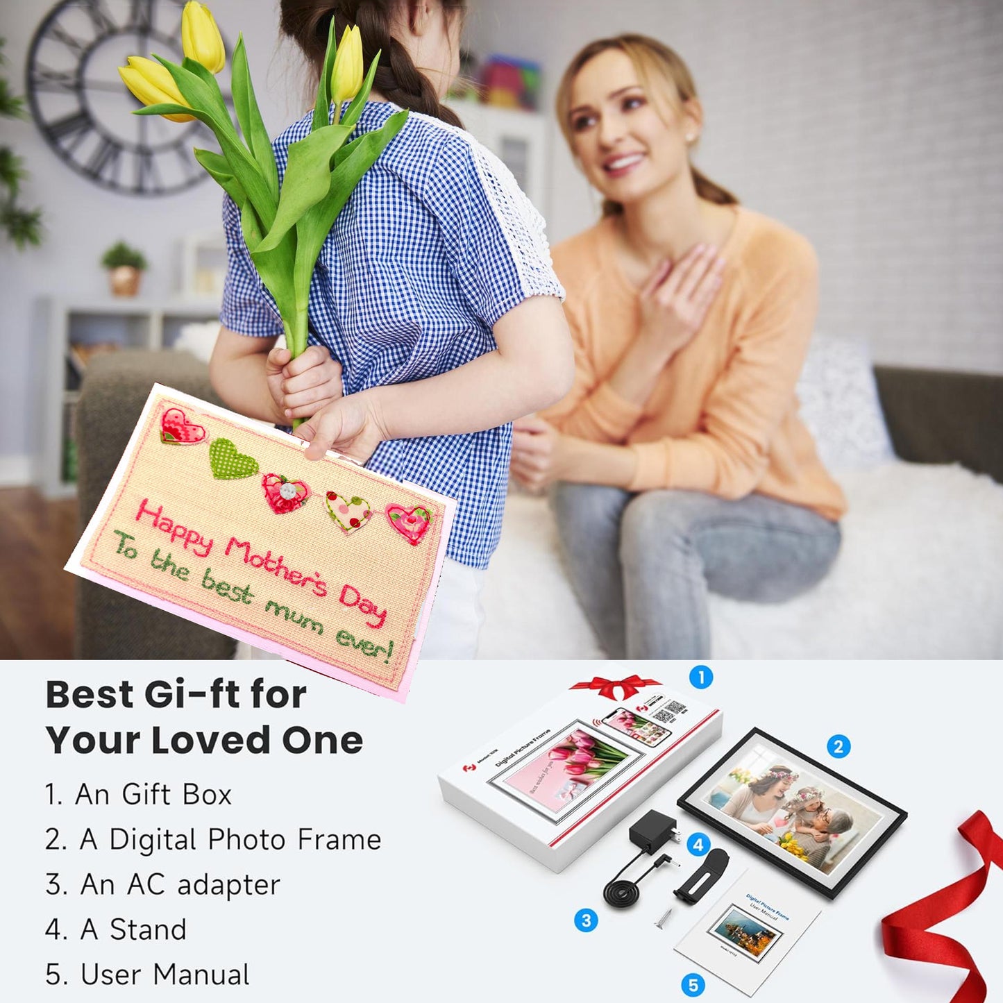 Frameo 10.1 inch WiFi Digital Photo Frame -1280*800 HD Digital Picture Frame IPS Touch Screen, Electronic Photo Frame 32GB Memory, Auto-Rotate, Slideshow, Wall-Mounted, Share Photos Videos Instantly