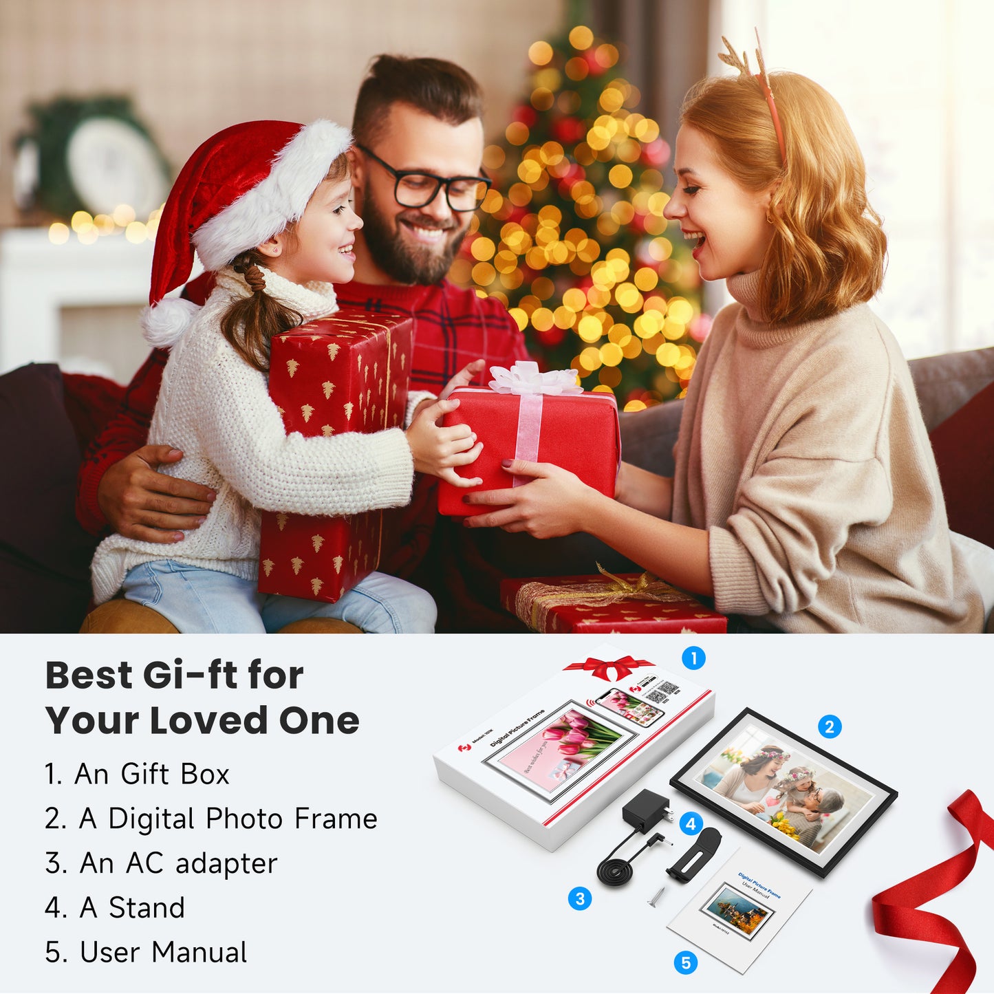 Frameo 10.1 inch WiFi Digital Photo Frame -1280*800 HD Digital Picture Frame IPS Touch Screen, Electronic Photo Frame 32GB Memory, Auto-Rotate, Slideshow, Wall-Mounted, Share Photos Videos Instantly