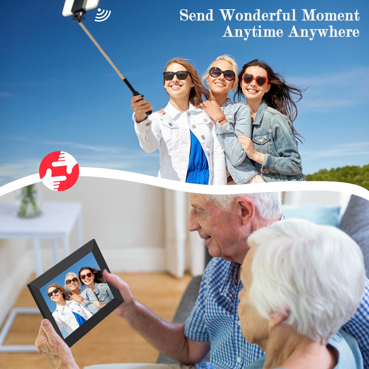 RICILAR Frameo WiFi Digital Picture Frame, 10.1-inch Electronic Photo Frame with IPS Touch Screen, 32GB Storage, Auto-Rotate, Wall Mountable, Ideal Gift Selection!