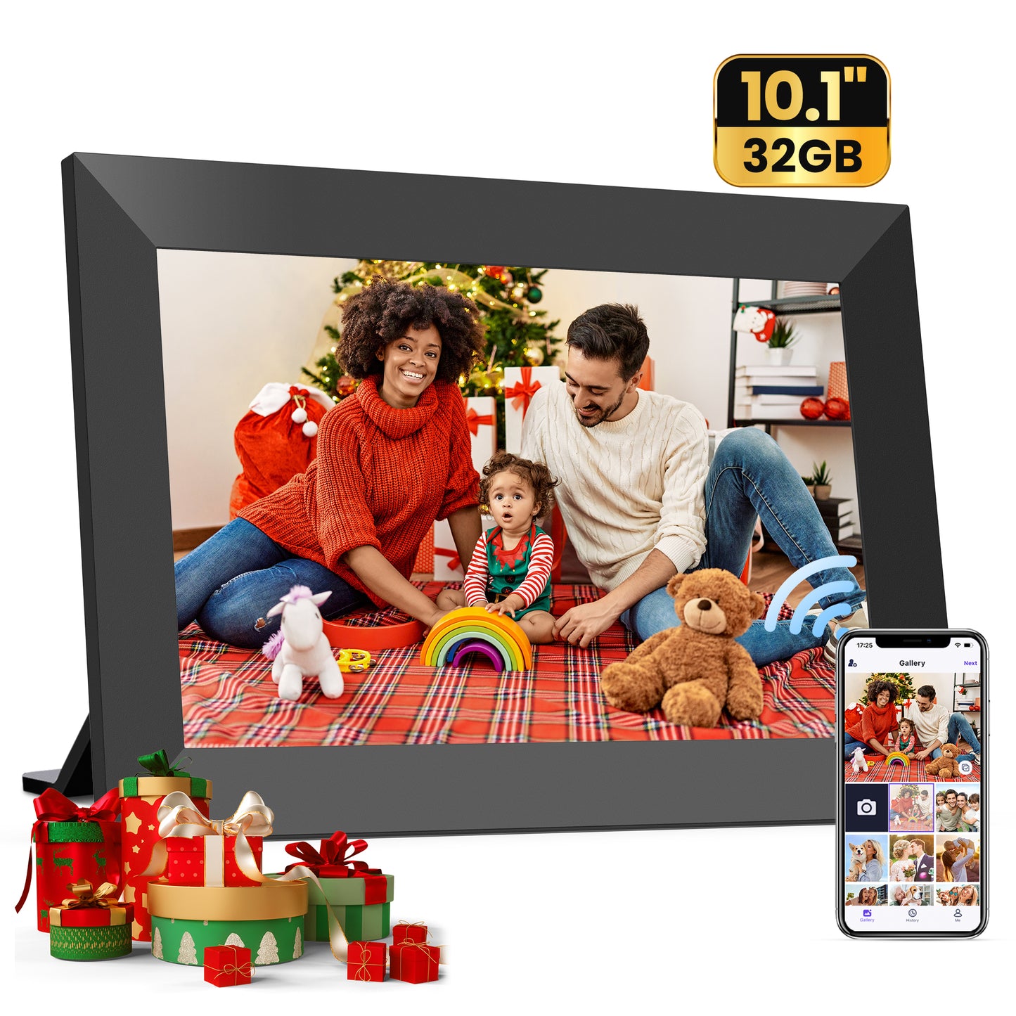 NUSICAN WiFi Digital Picture Frame, 10.1" Smart Photo Frames Touch Screen with 32G Memory, HD Electric Picture Frame support Wall Mount, Auto-Rotate, Share Instant Photos from Anywhere, Best Gifts!