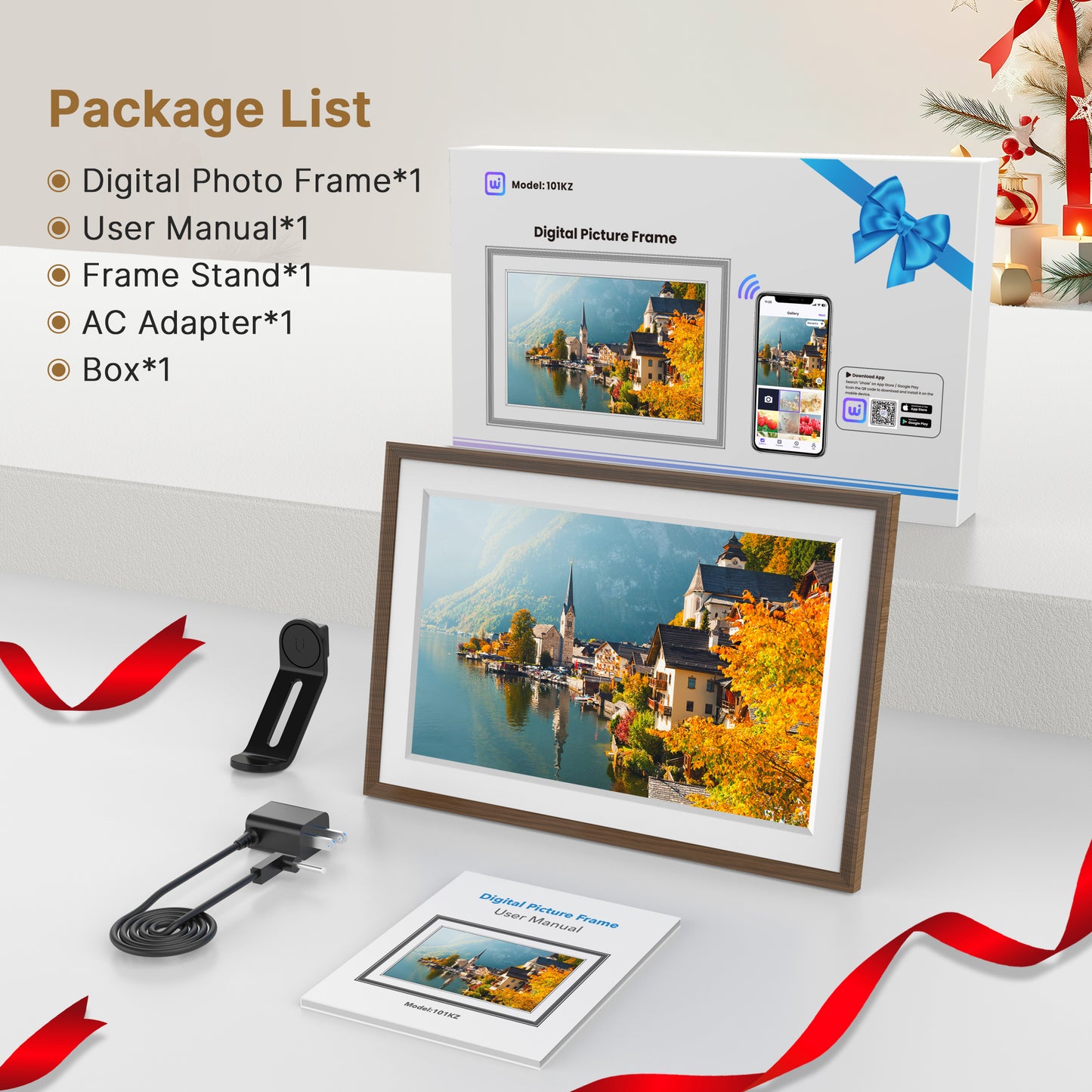 NUSICAN 10.1" Digital Picture Frame - Smart Cloud Electric Best Digital Frame for Gifting -Send Instant Photos Videos from Phone Anywhere | Quick & Easy Setup Over WiFi - Free "Uhale" App