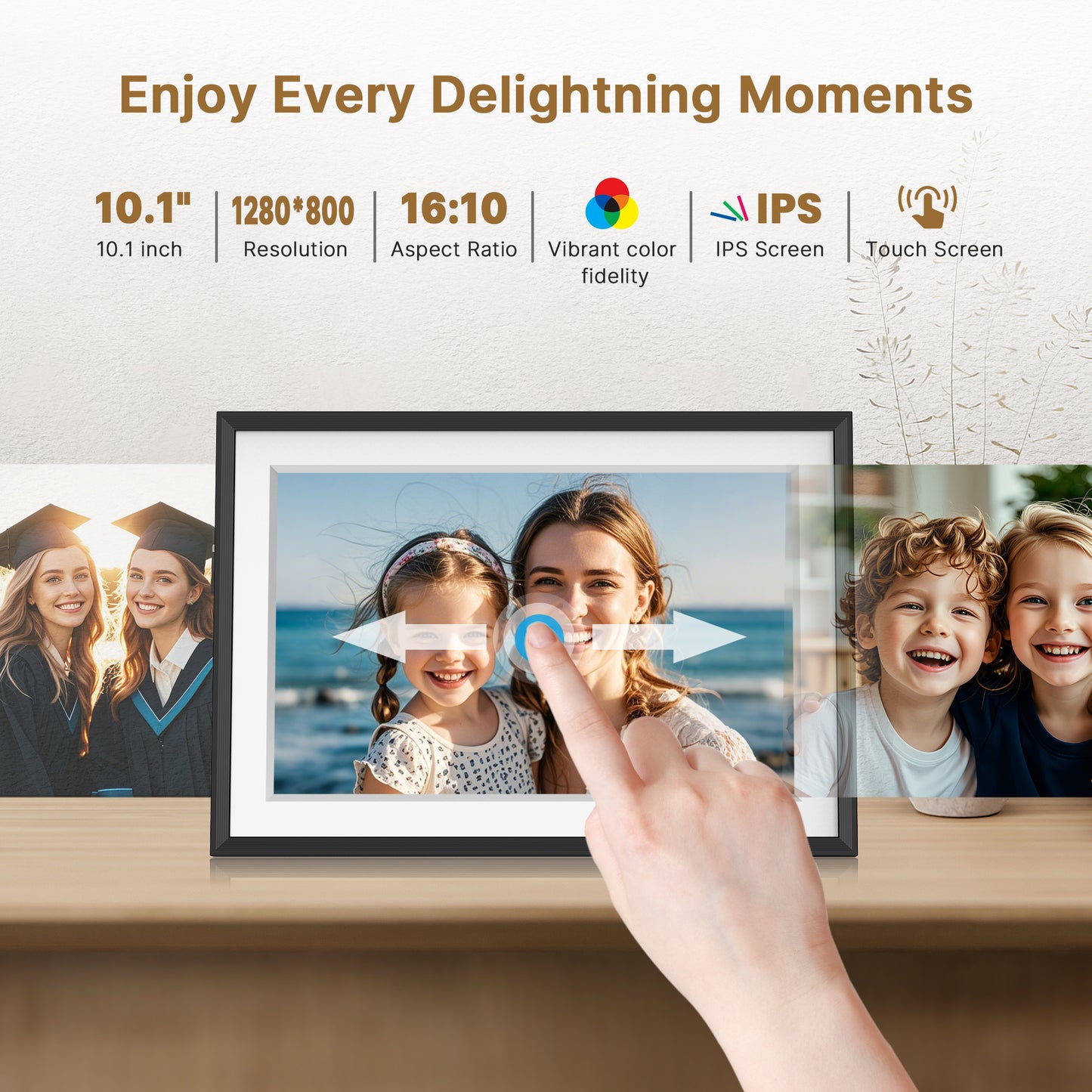 NUSICAN Digital Photo Frames, 10.1 inch Electric WiFi Digital Picture Frame with 32GB Memory, HD IPS Touch Screen, Auto Rotate, Wall Mountable, Easy Setup and Share Picture |Video via Free Uhale App