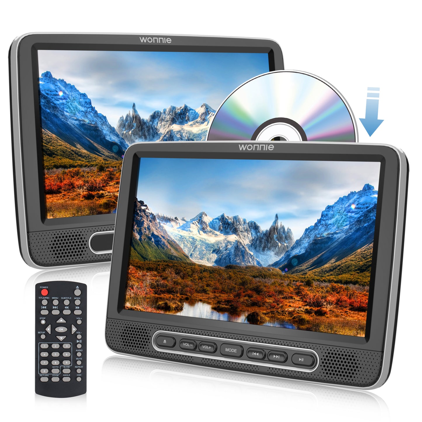 WONNIE 10.5" Dual Screen Portable Headrest DVD Player with Mounting Bracket and Mounting Straps,Car DVD Player Suction-Type Disc in , Full HD 1080P Video,Supports HDMI,USB ,SD,AV Out, Black