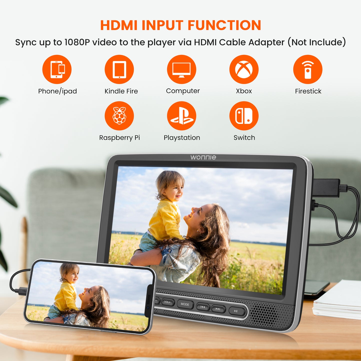 WONNIE 10.5" Dual Screen Portable Headrest DVD Player with Mounting Bracket and Mounting Straps,Car DVD Player Suction-Type Disc in , Full HD 1080P Video,Supports HDMI,USB ,SD,AV Out, Black