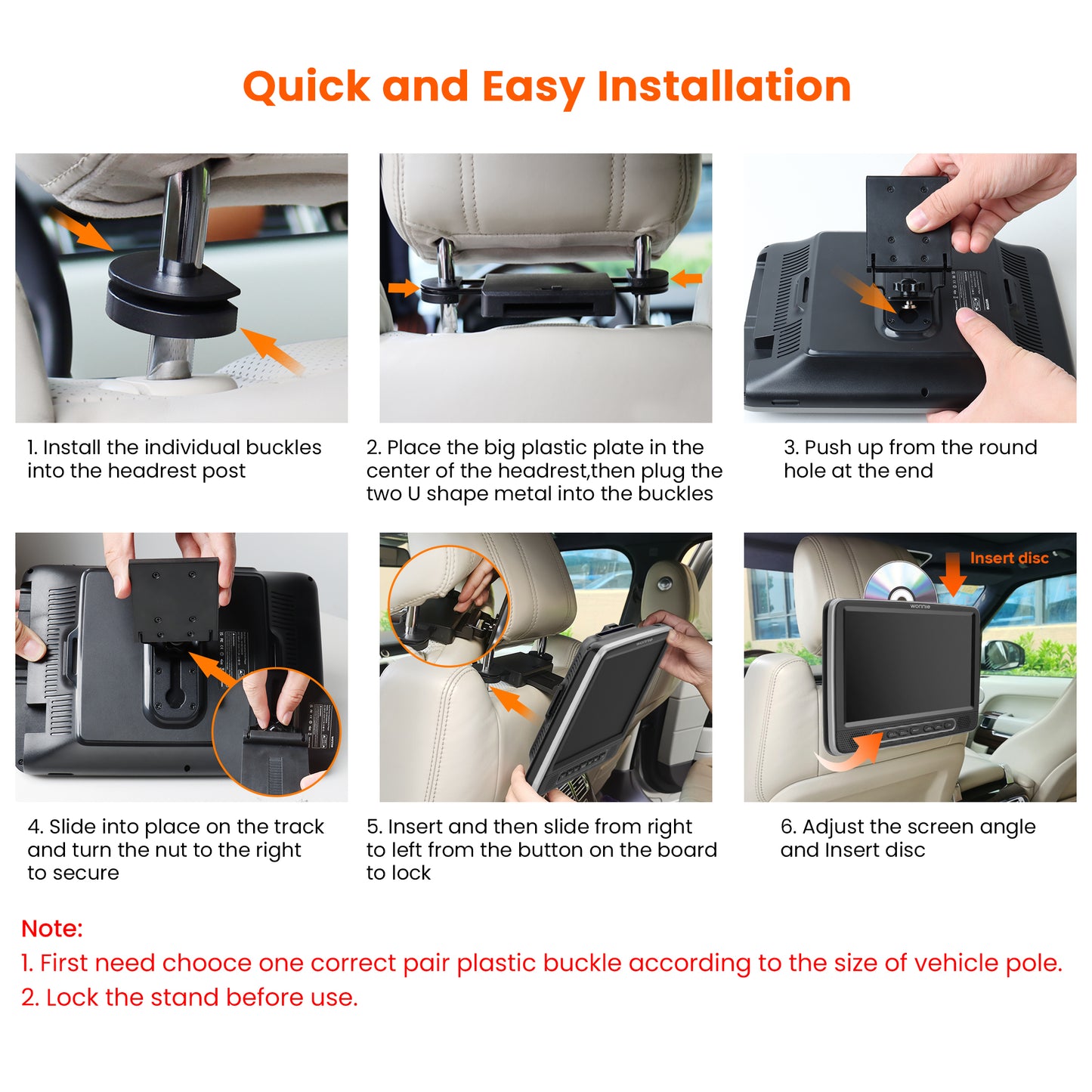 WONNIE 10.5" Dual Screen Portable Headrest DVD Player with Mounting Bracket and Mounting Straps,Car DVD Player Suction-Type Disc in , Full HD 1080P Video,Supports HDMI,USB ,SD,AV Out, Black