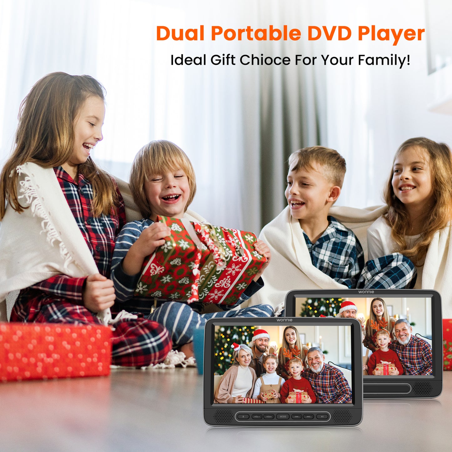 WONNIE 10.5" Dual Screen Portable Headrest DVD Player with Mounting Bracket and Mounting Straps,Car DVD Player Suction-Type Disc in , Full HD 1080P Video,Supports HDMI,USB ,SD,AV Out, Black