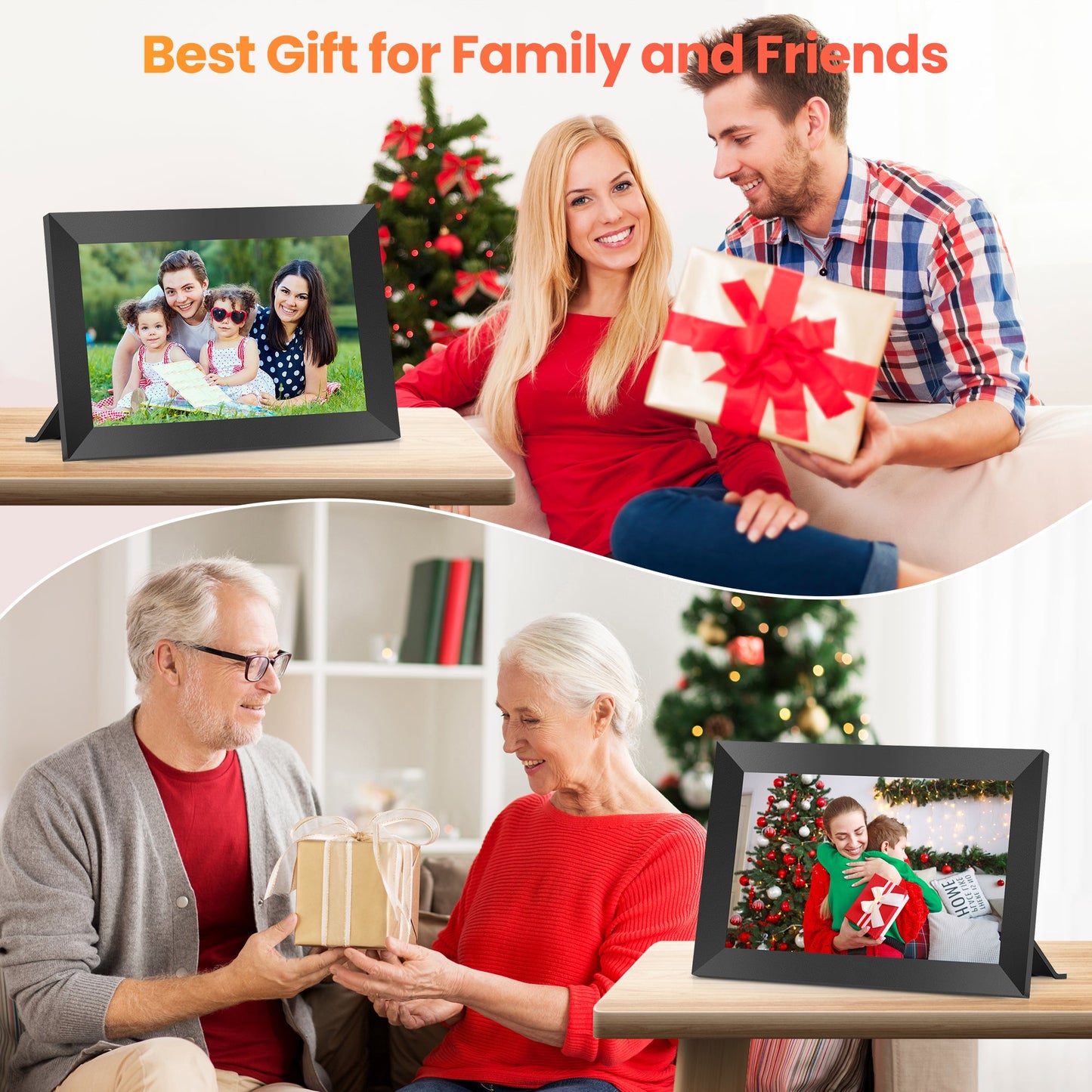 FANGOR F-506 WiFi Digital Picture Frame 10.1 Inch, 1080P IPS Touch Screen Smart Photo Frame with 16GB Memory, Auto-Rotate, Wall Mountable, Send photos & videos via free app,Best gift for family!
