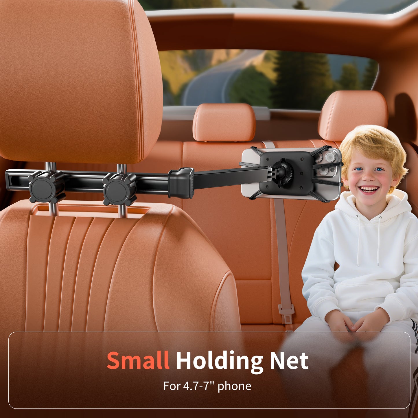 Car Headrest Tablet Holder for Kids, 360° Rotation Silicone Holder Tablet Stand, Adjustable Headrest Mount Fits for 4.7-13" Phone, iPad Pro/Air/Mini