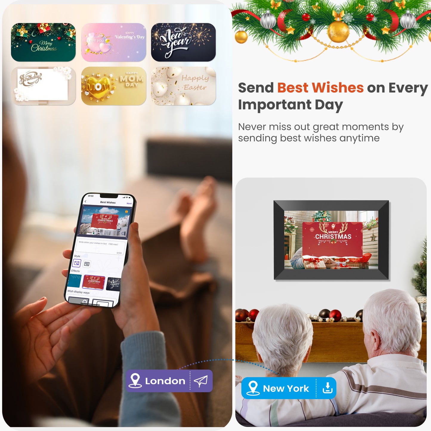 NUSICAN 10.1" WiFi Digital Picture Frame 2 Pack, IPS HD Smart Touch Screen Cloud Electric Photo Frame with 32GB Storage, SlideShow, Auto-Rotate, Share Photos & Videos instantly, Best Gift choices!
