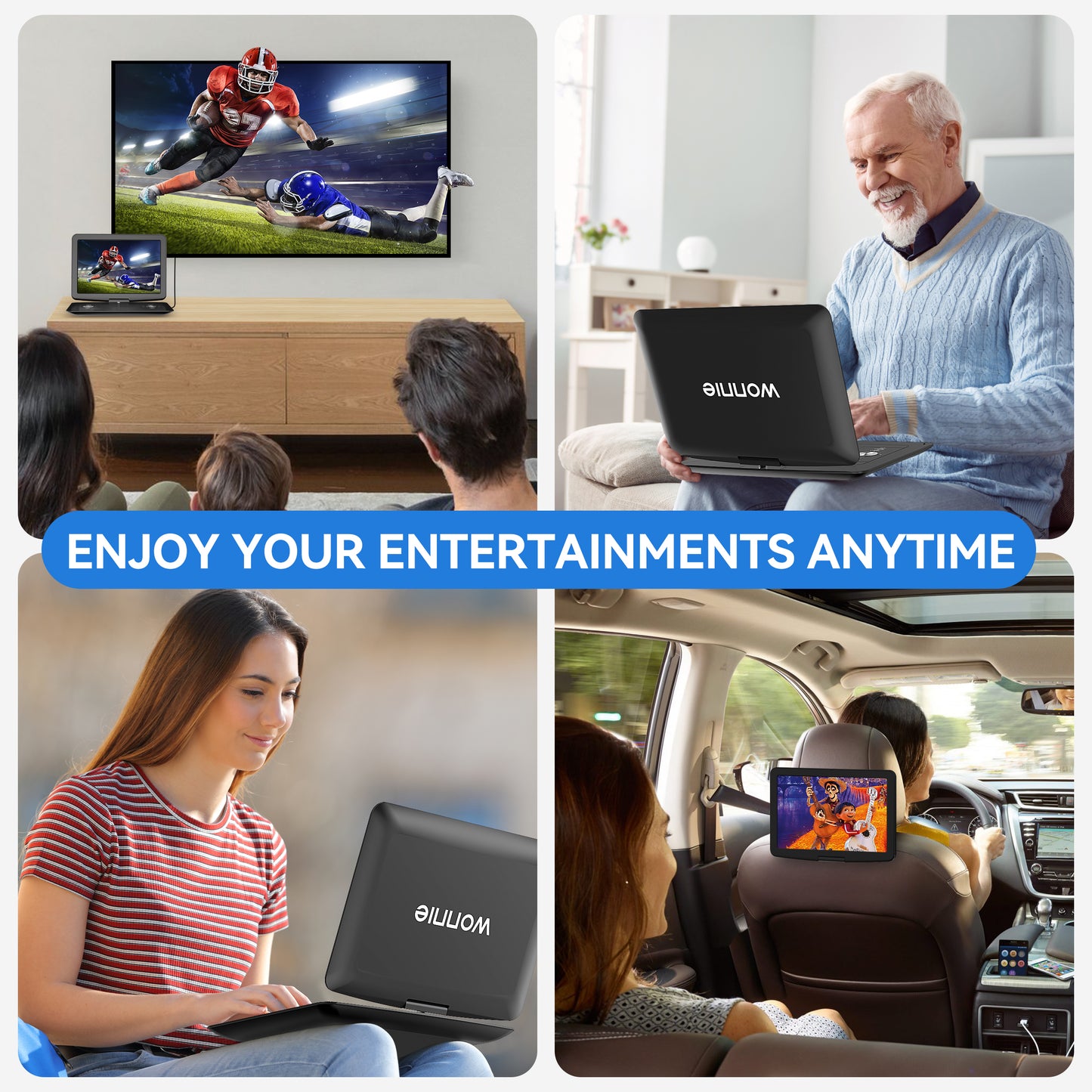 WONNIE 17.9 Portable DVD Player with 15.4" HD Swivel IPS Screen, Car DVD/CD Player for Kids, Headrest Big Video Player Built in Rechargeable Battery & Dual Speakers, Support USB/SD/ DVD/TV Sync