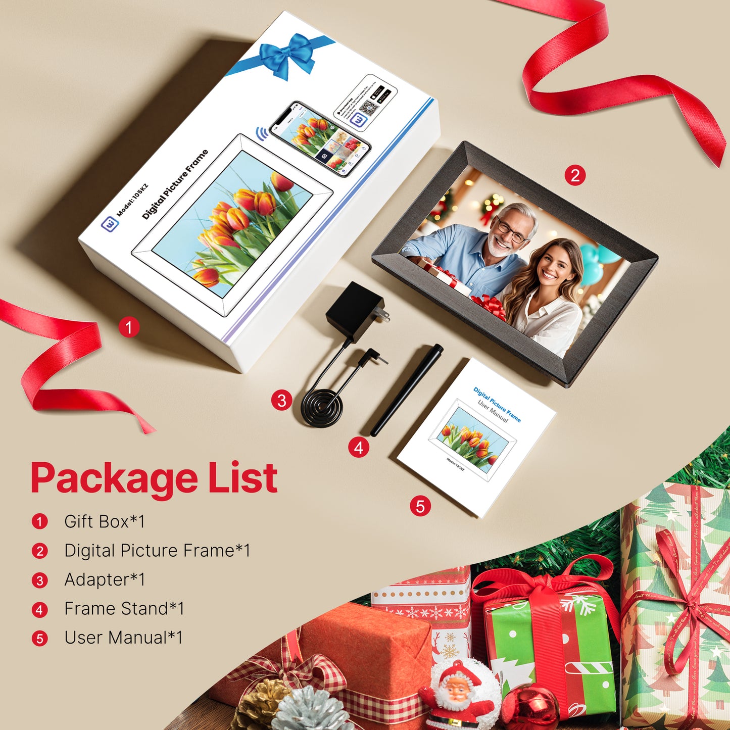 NUSICAN WiFi Digital Picture Frame, Electronic Photo Frames with 10.1" HD IPS Touch Screen, 32GB Memory, Smart Cloud PhotoShare Frame share Photos from USB/SD/Phone anytime, Auto Rotate, Easy Setup