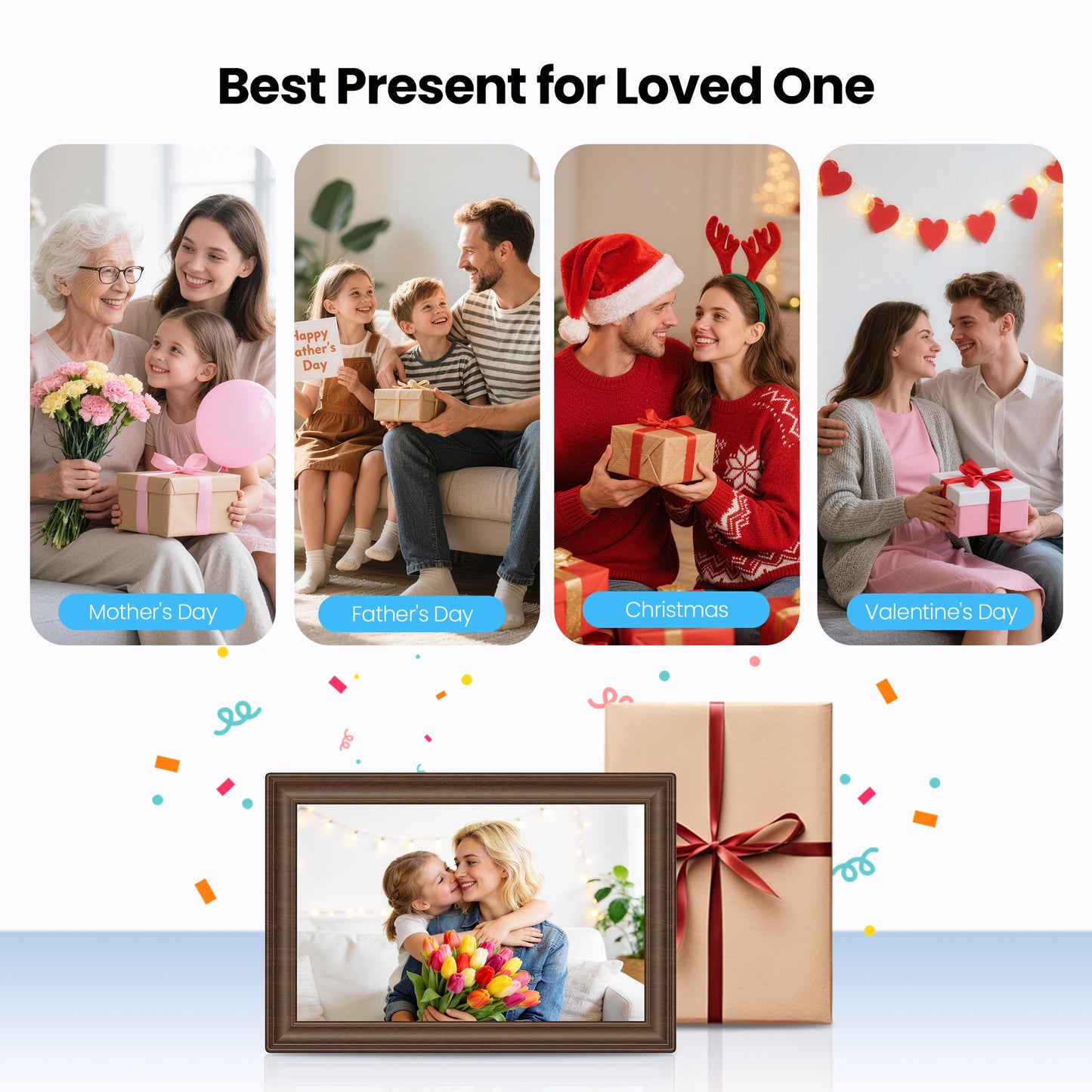 NUSICAN Digital Picture Frame 10.1 Inch Electric WiFi Touch Screen IPS Display digital Photo Video frames with 32GB Memory, Share Instantly via Uhale App, Best Gift for Mother's Day