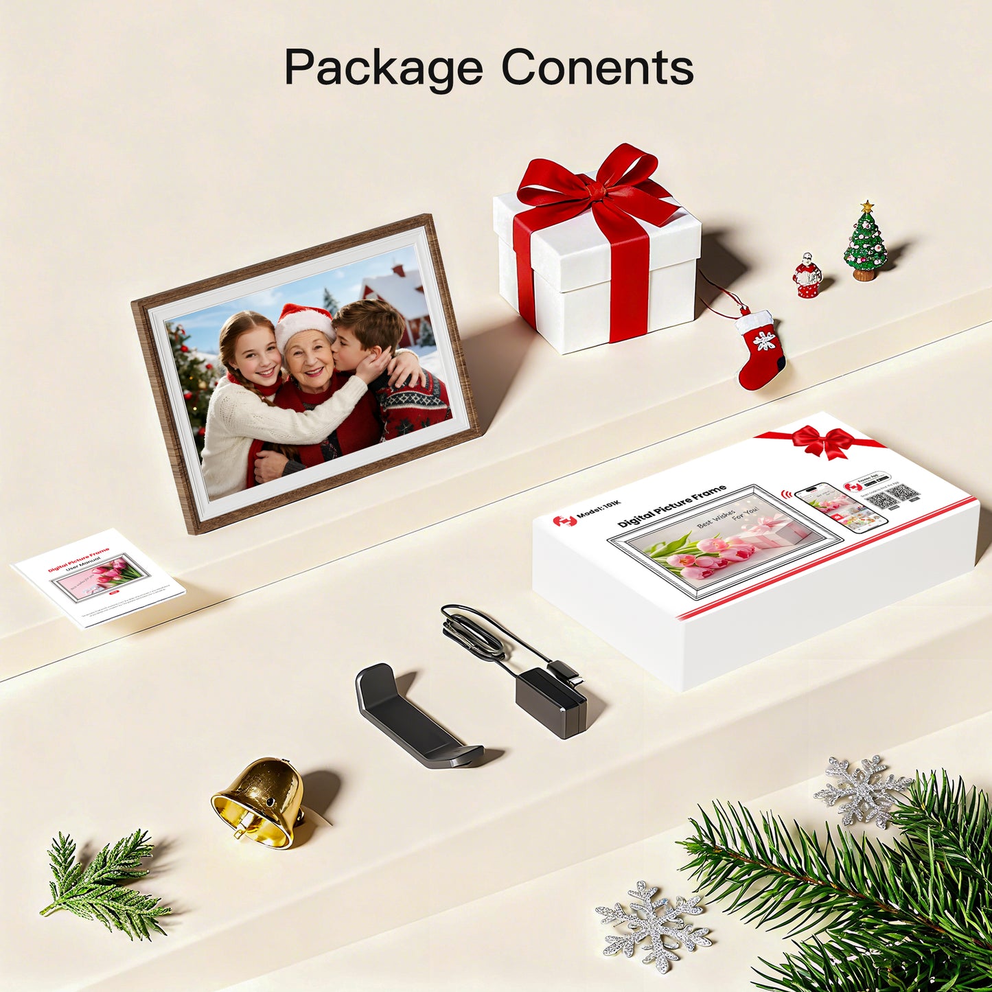 10.1inch Digital Picture Frame, NUSICAN WiFi Frameo Digital Frame for Photos & Videos 1280 x 800 HD Touch Screen 32GB Memory, Auto Rotate Wall Mountable, Slideshow, Perfect Holiday Present Choice