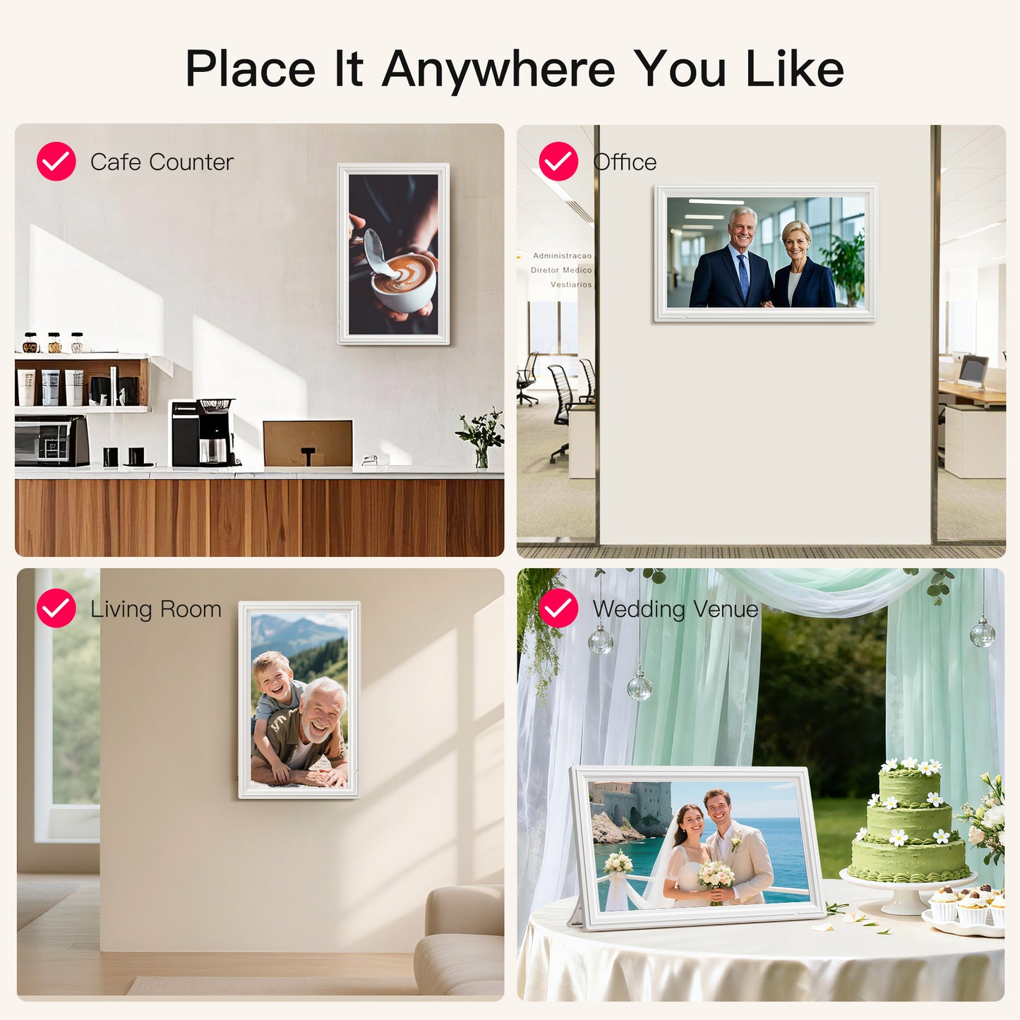 64GB 15.6 Inch Large WiFi Digital Picture Frame, Nusican Electronic Photo Video Frames with 1920X1080P FHD Touch Screen, Auto Rotate, Wall Mounted, Share instantly Via Phone App, Idea Chris Gift