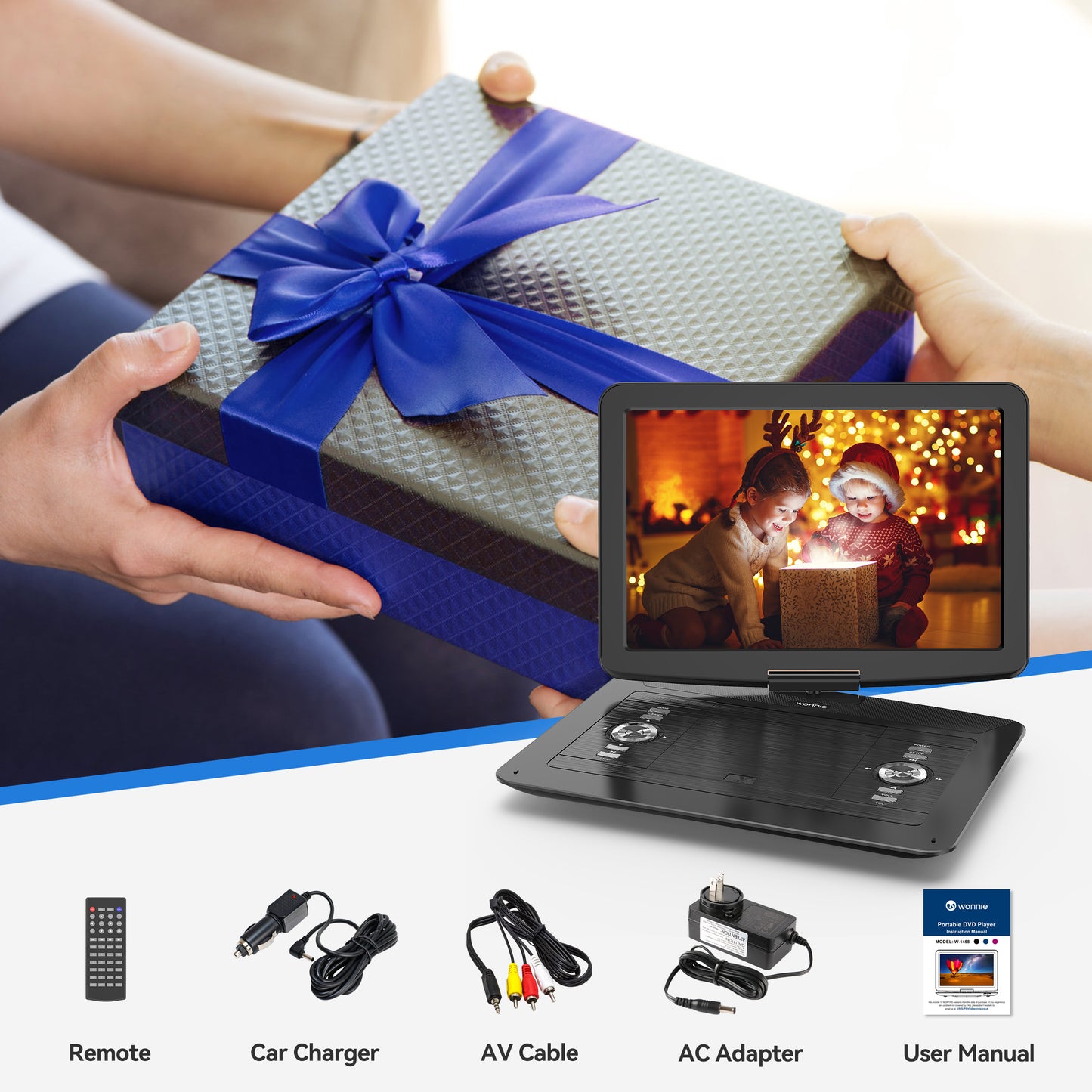WONNIE 17.9 Portable DVD Player with 15.4" HD Swivel IPS Screen, Car DVD/CD Player for Kids, Headrest Big Video Player Built in Rechargeable Battery & Dual Speakers, Support USB/SD/ DVD/TV Sync