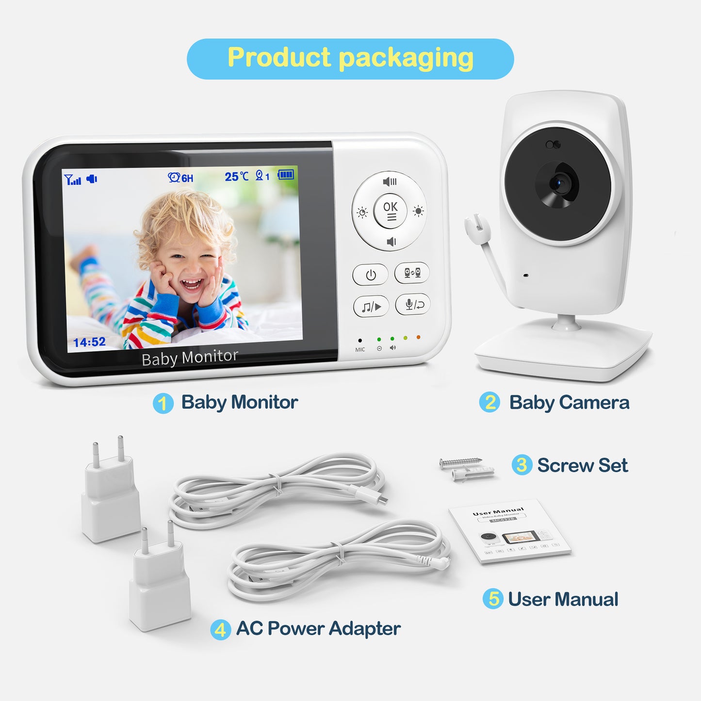 Baby Monitor with Camera and Audio, Video Baby Surveillance System with 3.2” HD Screen, Night Vision, 2 Way Talk, Temperature Sensor, Portable Indoor Home Security Camera with Monitor