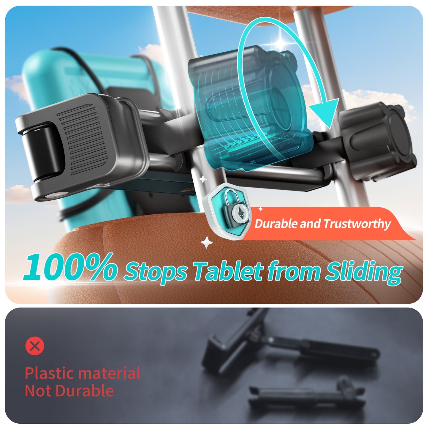Car Headrest Tablet Holder for Kids, 360° Rotation Silicone Holder Tablet Stand, Adjustable Headrest Mount Fits for 7-13" Tablets, iPad Pro/Air/Mini