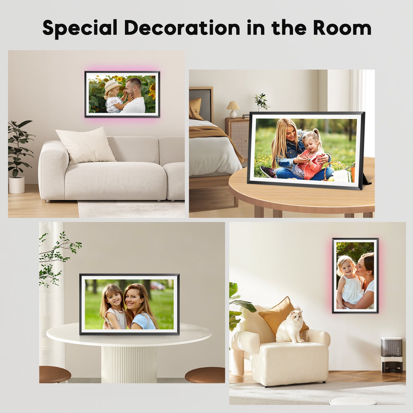 Frameo WiFi Digital Picture Frame with LED Light, 15.6" Smart IPS Touch Screen Photo Frame, Built-in 32GB Memory, Share Instant Photos Remotely, Support Wall Mount and Auto-Rotate, Best Gift Choice!