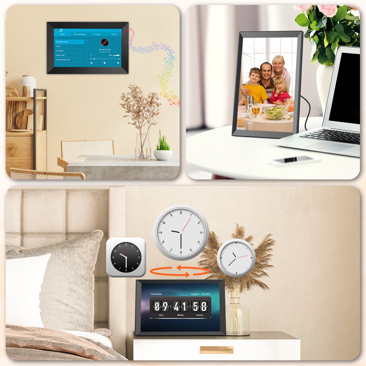 BIGASUO 14.1" Large Digital Picture Frame, 16GB Storage HD IPS Touch Screen WiFi Smart Cloud Photo Frame, Share Photos Videos via App Email, USB Drive&SD Slot, Music