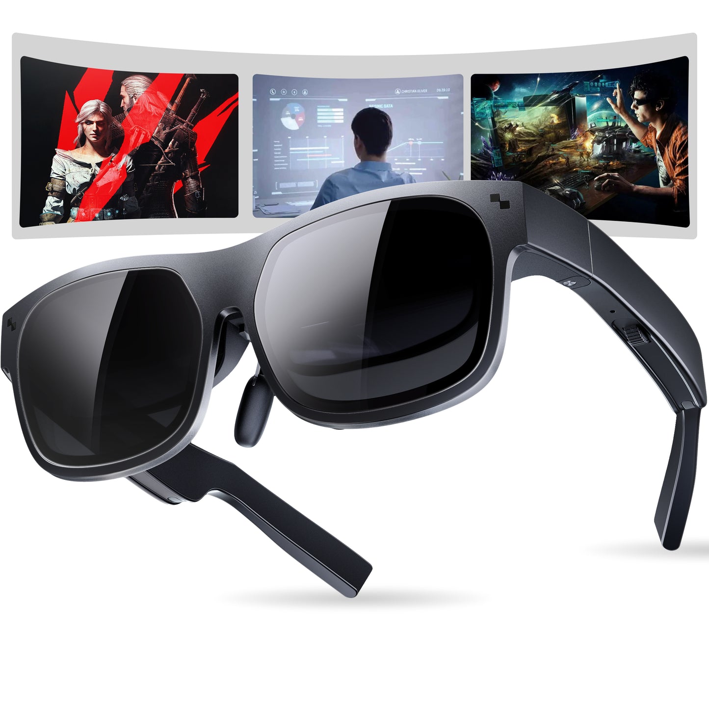AR Glasses, Smart Glasses with Massive 201 Inch Micro OLED Virtual Theater, 1080P, 3D Movie, 50° FOV, 400 nits Brightness, Support Stream, Game and Work on PC/Android/iOS/Consoles/Cloud