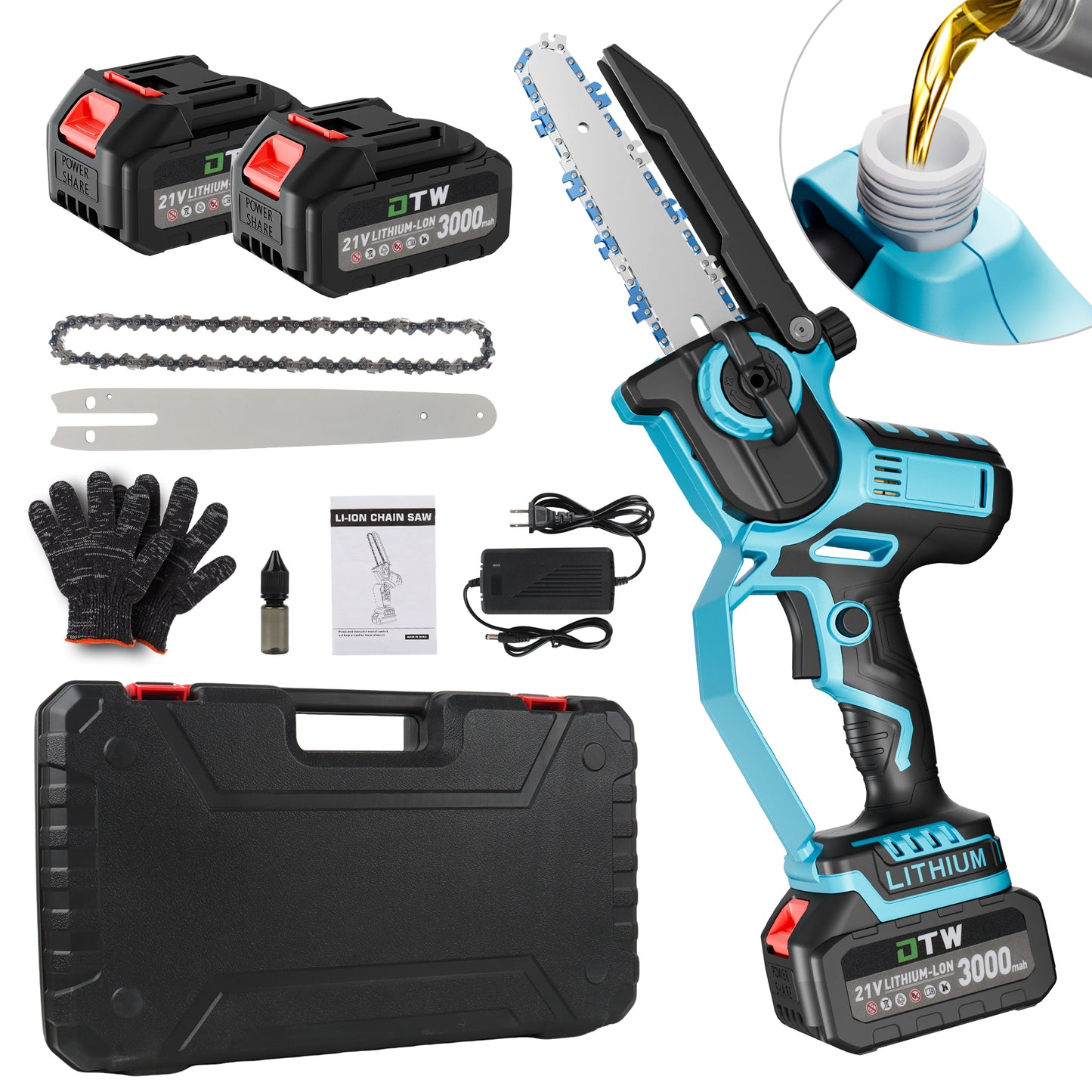 Mini Chainsaw Cordless 8 inch, 2*3000mAh Battery Portable Handheld Electric Chainsaw for Branch Tree Cutting Gardening Pruning, Auto Oiler, Upgraded Brushless Powered Chain Saw