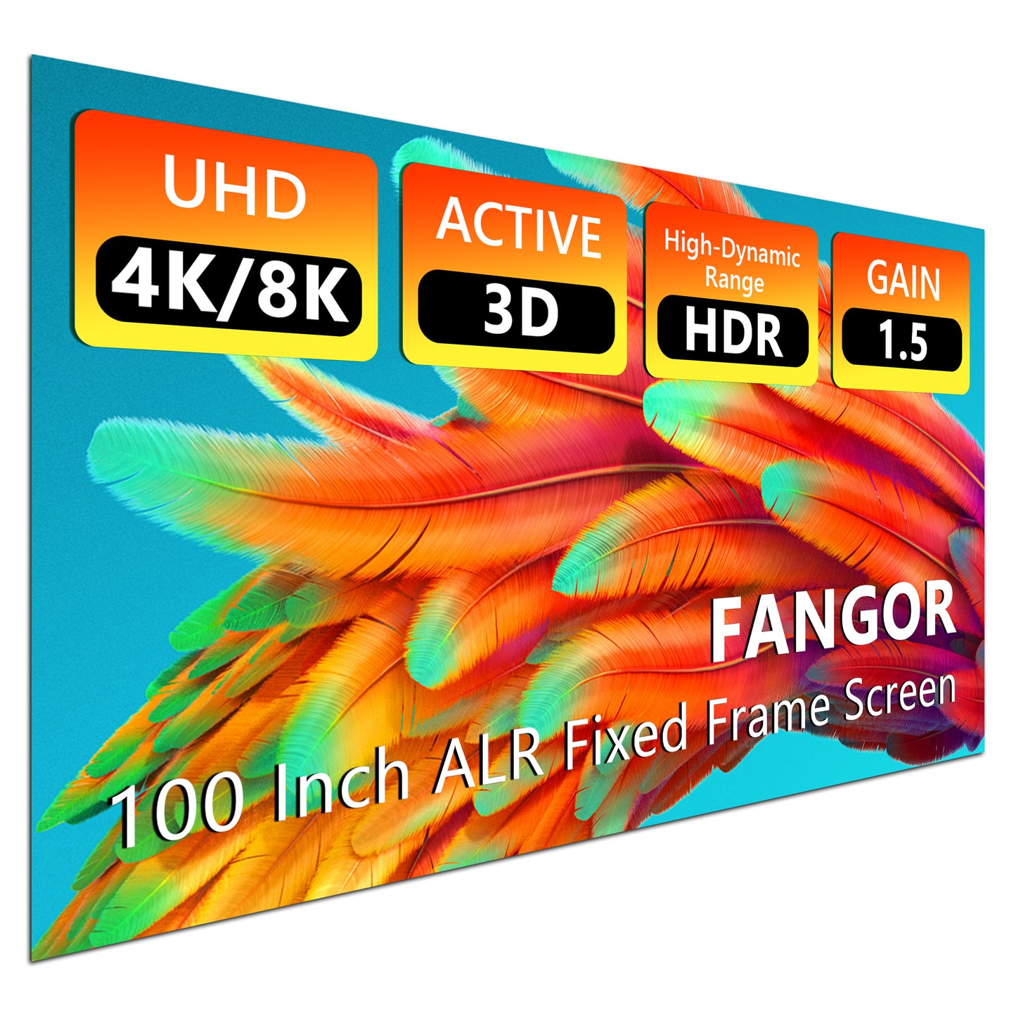 FANGOR Projector Screen, 100" Edge Free Ambient Light Rejecting(ALR) Screen for Projectors, 16:9 4K UHD Anti-Crease Indoor Screen ,1.5Gain, 178° Viewing Angle, Perfect for Home , Office and Classroom