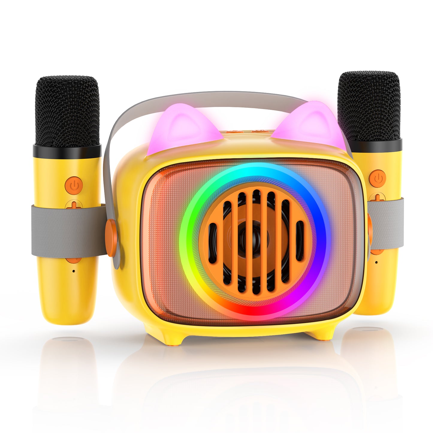 BIGASUO Kids Karaoke Machine, Portable Bluetooth Karaoke Speaker with 2 Wirless Microphones and Colorful Light,Mini Singing Machine Support TF card ,USB,AUX IN,with Shoulder Strap,Best Gift for Kids