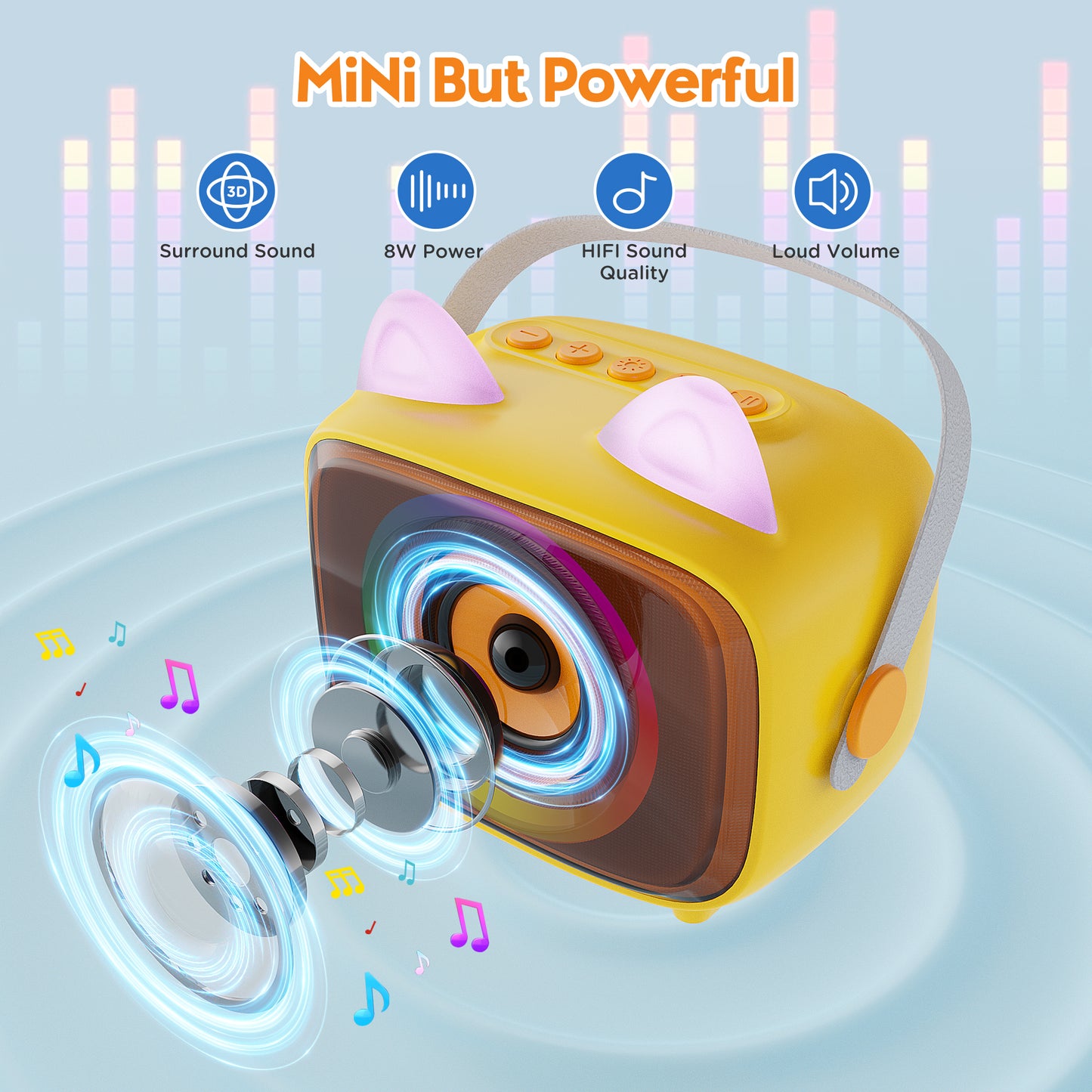 BIGASUO Kids Karaoke Machine, Portable Bluetooth Karaoke Speaker with 2 Wirless Microphones and Colorful Light,Mini Singing Machine Support TF card ,USB,AUX IN,with Shoulder Strap,Best Gift for Kids