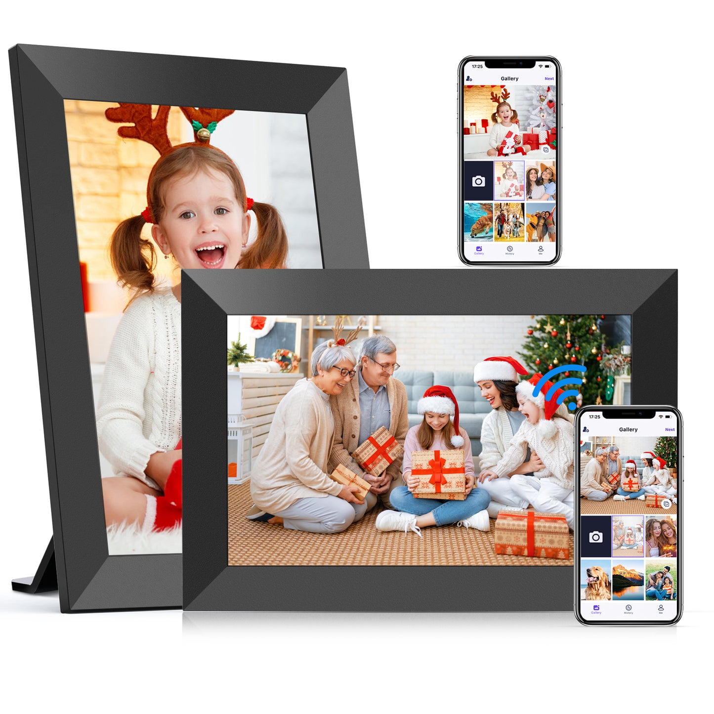 NUSICAN 10.1" WiFi Digital Picture Frame 2 Pack, IPS HD Smart Touch Screen Cloud Electric Photo Frame with 32GB Storage, SlideShow, Auto-Rotate, Share Photos & Videos instantly, Best Gift choices!