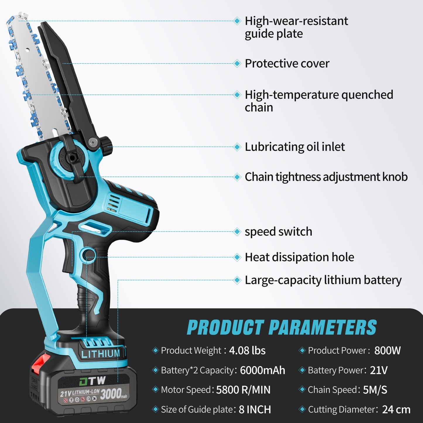 Mini Chainsaw Cordless 8 inch, 2*3000mAh Battery Portable Handheld Electric Chainsaw for Branch Tree Cutting Gardening Pruning, Auto Oiler, Upgraded Brushless Powered Chain Saw