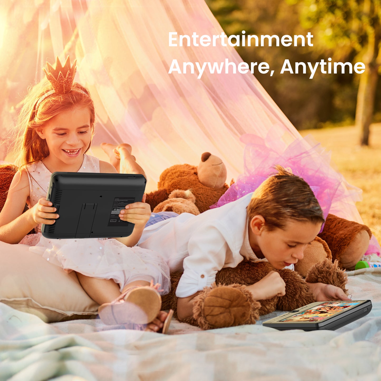 WONNIE 10” Portable Dual Screen DVD Players, Two Car DVD Player with Built-In Rechargeable Battery, Headrest DVD CD Player Support USB/ TF Card, AV In & Out, Best Gift Choice for Kids & Parents