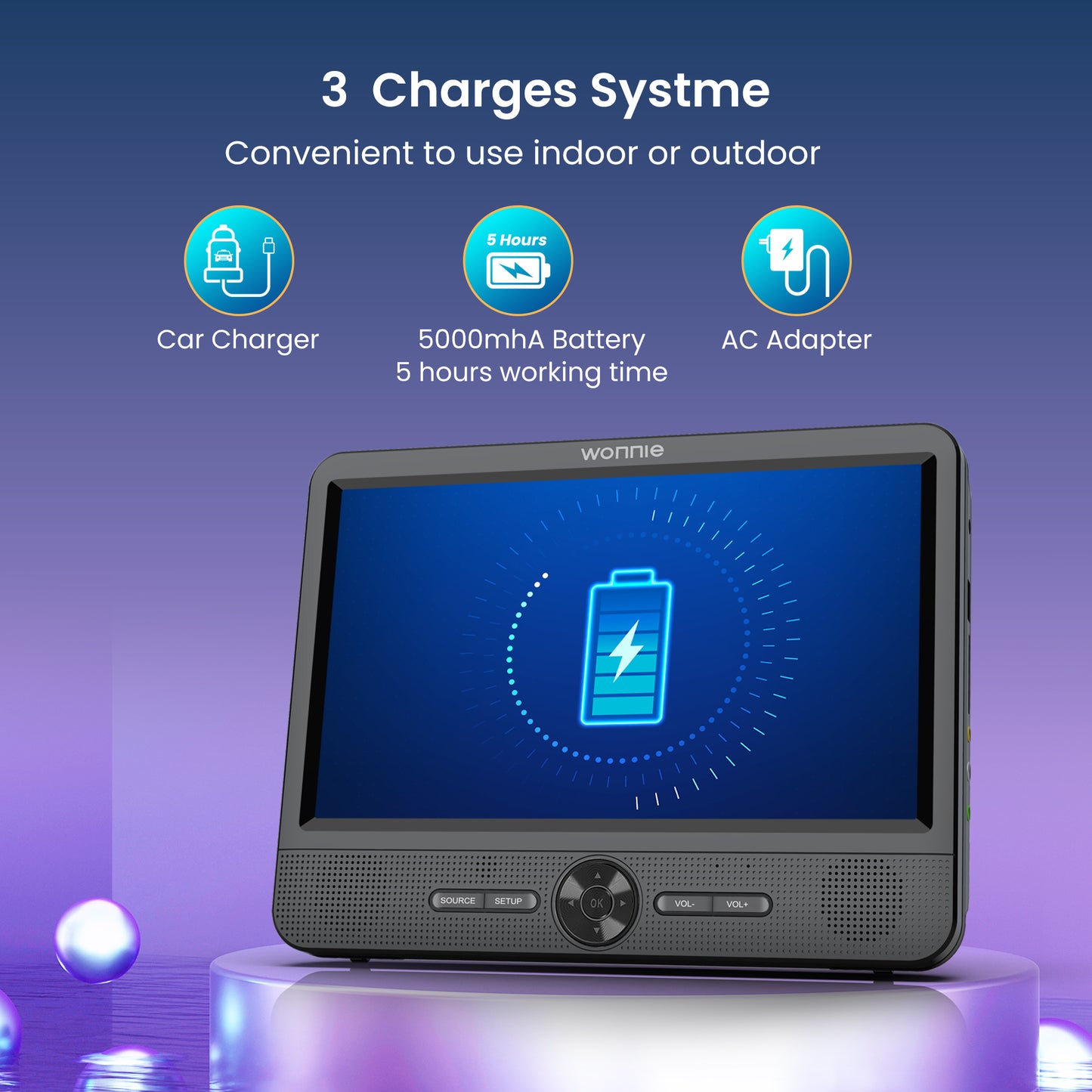 WONNIE 10” Portable Dual Screen DVD Players, Two Car DVD Player with Built-In Rechargeable Battery, Headrest DVD CD Player Support USB/ TF Card, AV In & Out, Best Gift Choice for Kids & Parents
