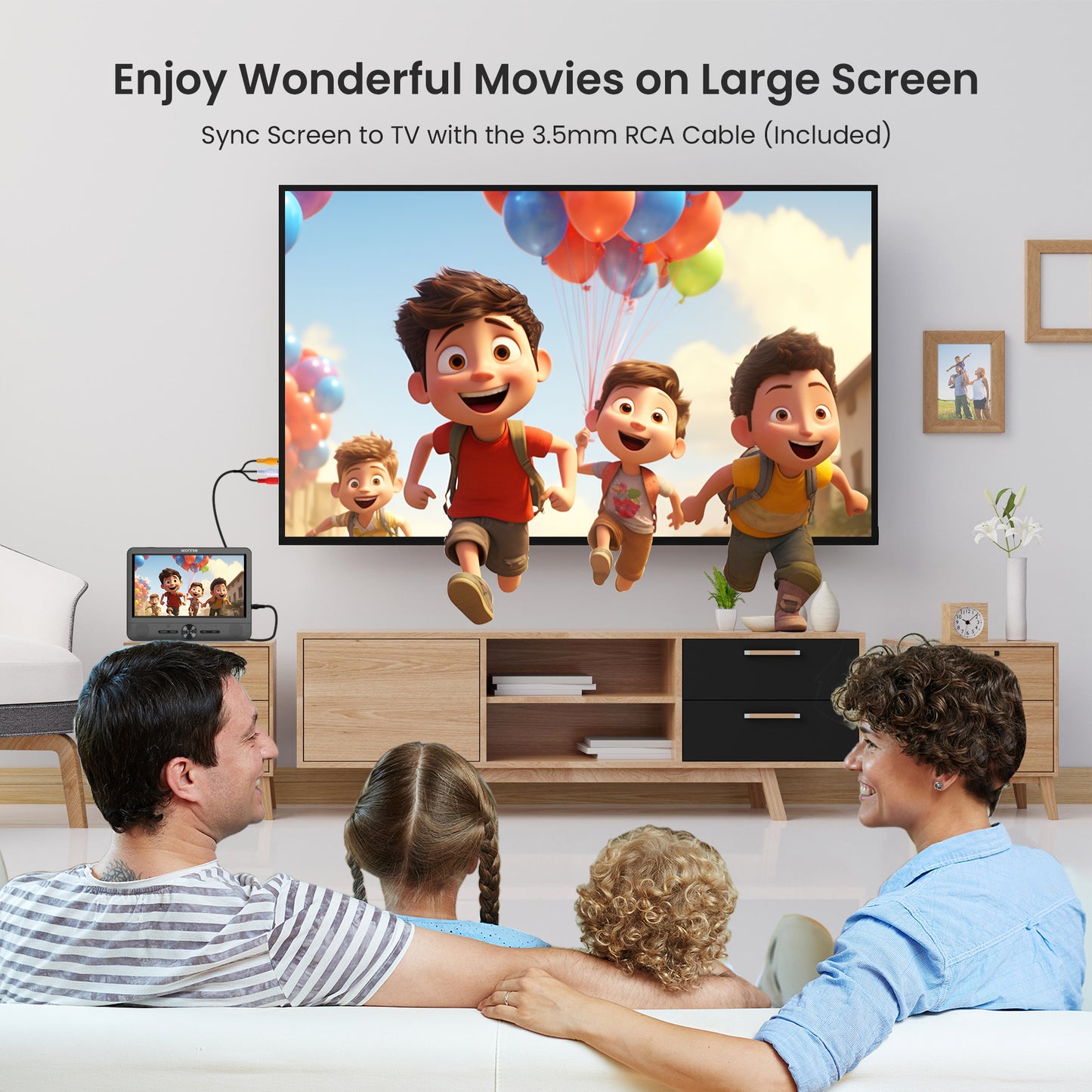 WONNIE 10” Portable Dual Screen DVD Players, Two Car DVD Player with Built-In Rechargeable Battery, Headrest DVD CD Player Support USB/ TF Card, AV In & Out, Best Gift Choice for Kids & Parents