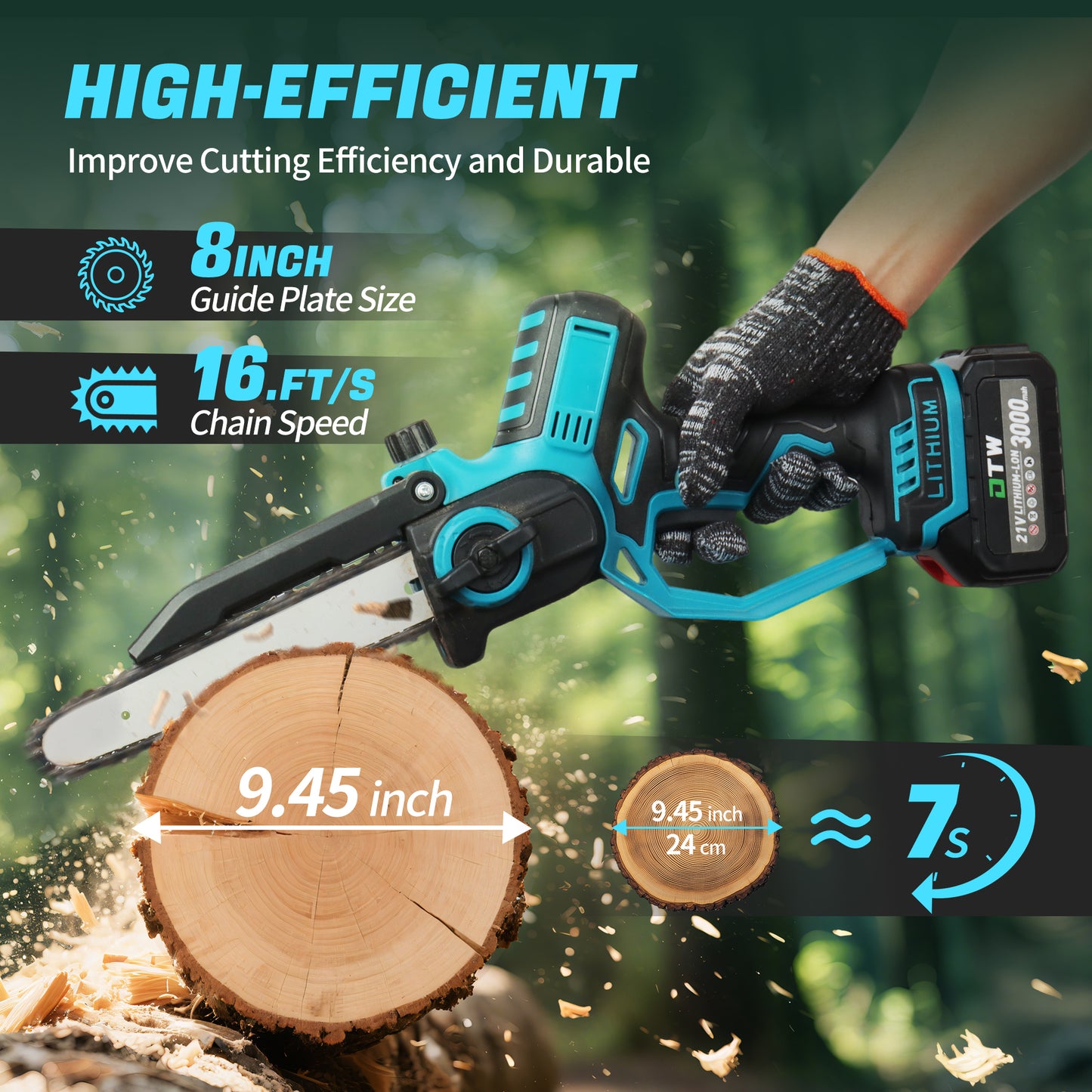 Mini Chainsaw Cordless 8 inch, 2*3000mAh Battery Portable Handheld Electric Chainsaw for Branch Tree Cutting Gardening Pruning, Auto Oiler, Upgraded Brushless Powered Chain Saw