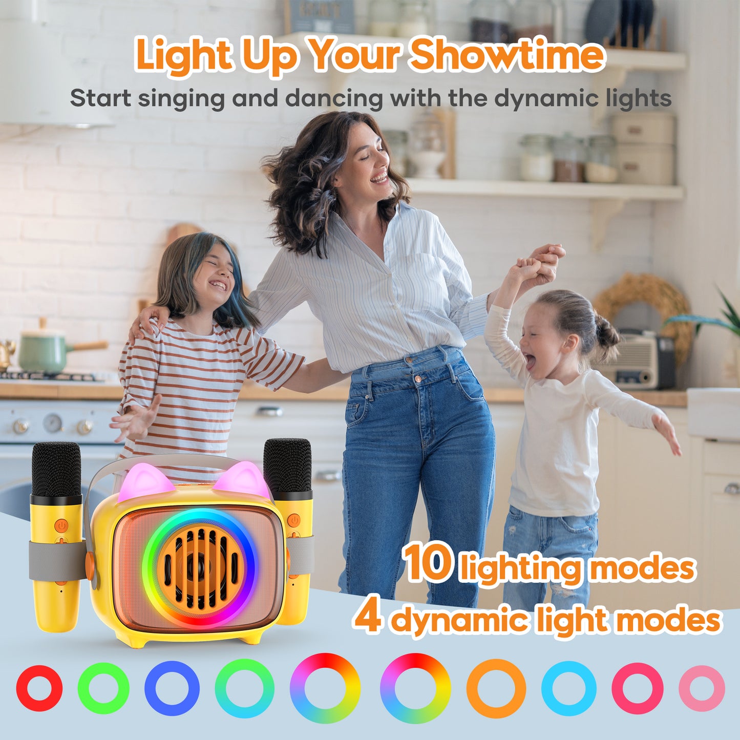BIGASUO Kids Karaoke Machine, Portable Bluetooth Karaoke Speaker with 2 Wirless Microphones and Colorful Light,Mini Singing Machine Support TF card ,USB,AUX IN,with Shoulder Strap,Best Gift for Kids