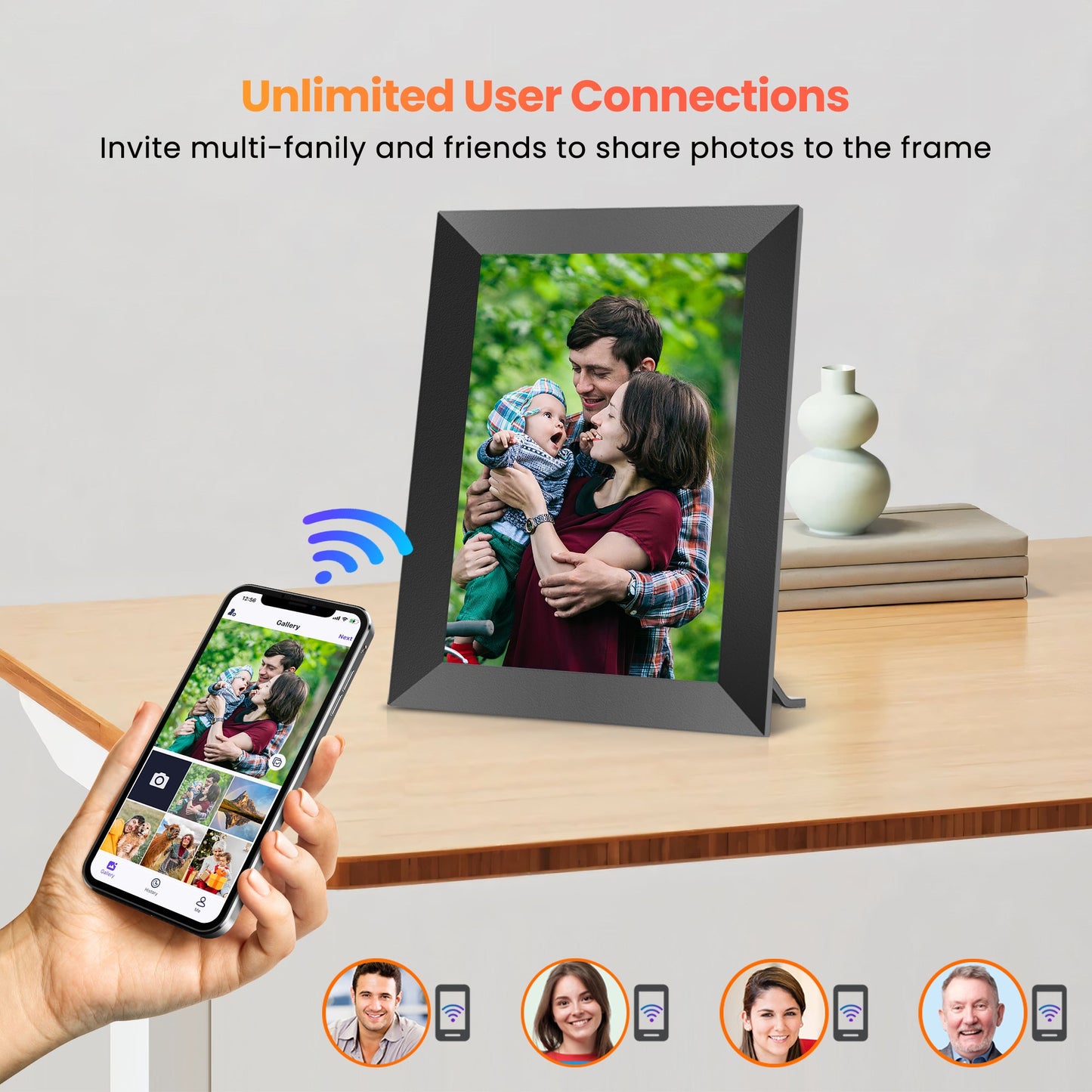 FANGOR F-506 WiFi Digital Picture Frame 10.1 Inch, 1080P IPS Touch Screen Smart Photo Frame with 16GB Memory, Auto-Rotate, Wall Mountable, Send photos & videos via free app,Best gift for family!