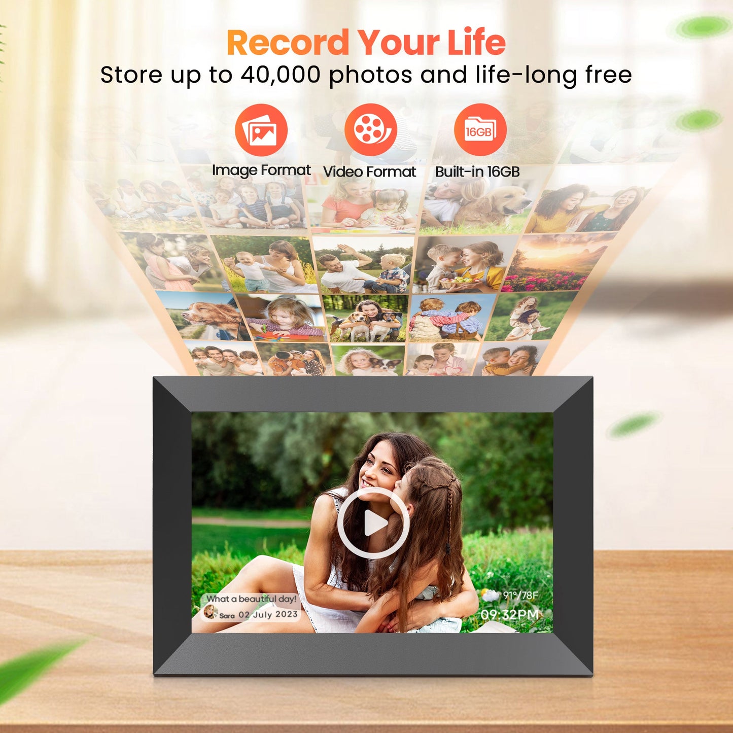 FANGOR F-506 WiFi Digital Picture Frame 10.1 Inch, 1080P IPS Touch Screen Smart Photo Frame with 16GB Memory, Auto-Rotate, Wall Mountable, Send photos & videos via free app,Best gift for family!