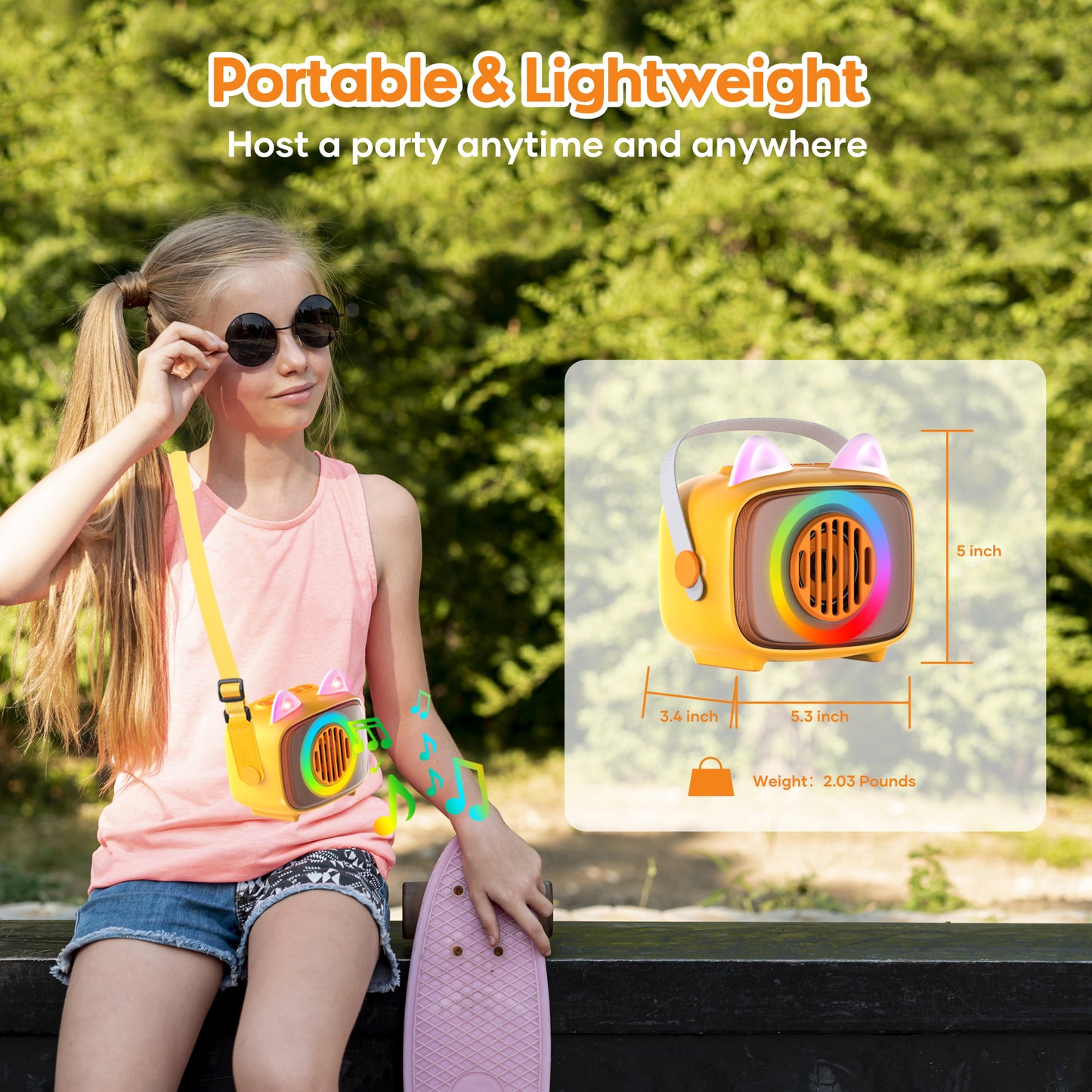 BIGASUO Kids Karaoke Machine, Portable Bluetooth Karaoke Speaker with 2 Wirless Microphones and Colorful Light,Mini Singing Machine Support TF card ,USB,AUX IN,with Shoulder Strap,Best Gift for Kids